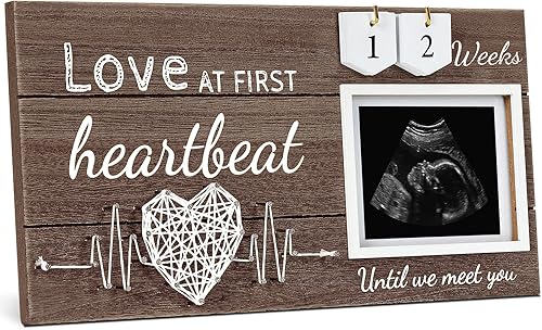 Sonogram - Marco de fotos para regalo de anuncios de embarazo, diseño de amor a primera vista con ultrasonido de 4 x 3 pulgadas, diseño de semanas