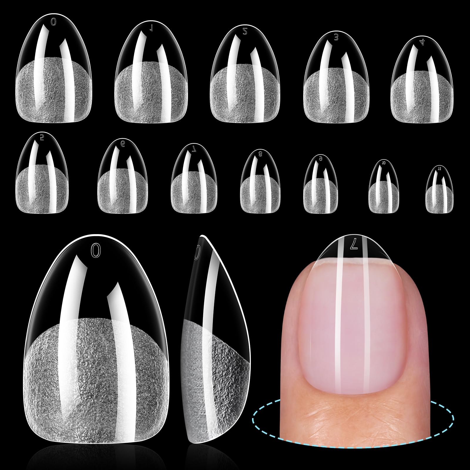 TOMICCA Extra Short Almond Nail Tips 192Pcs 12 Sizes - Clear Gel Short Fake Nails for Acrylic Nails & Press On Nails, Home DIY and Wedding Salon for Nails Extensions (Beginner & Professional)