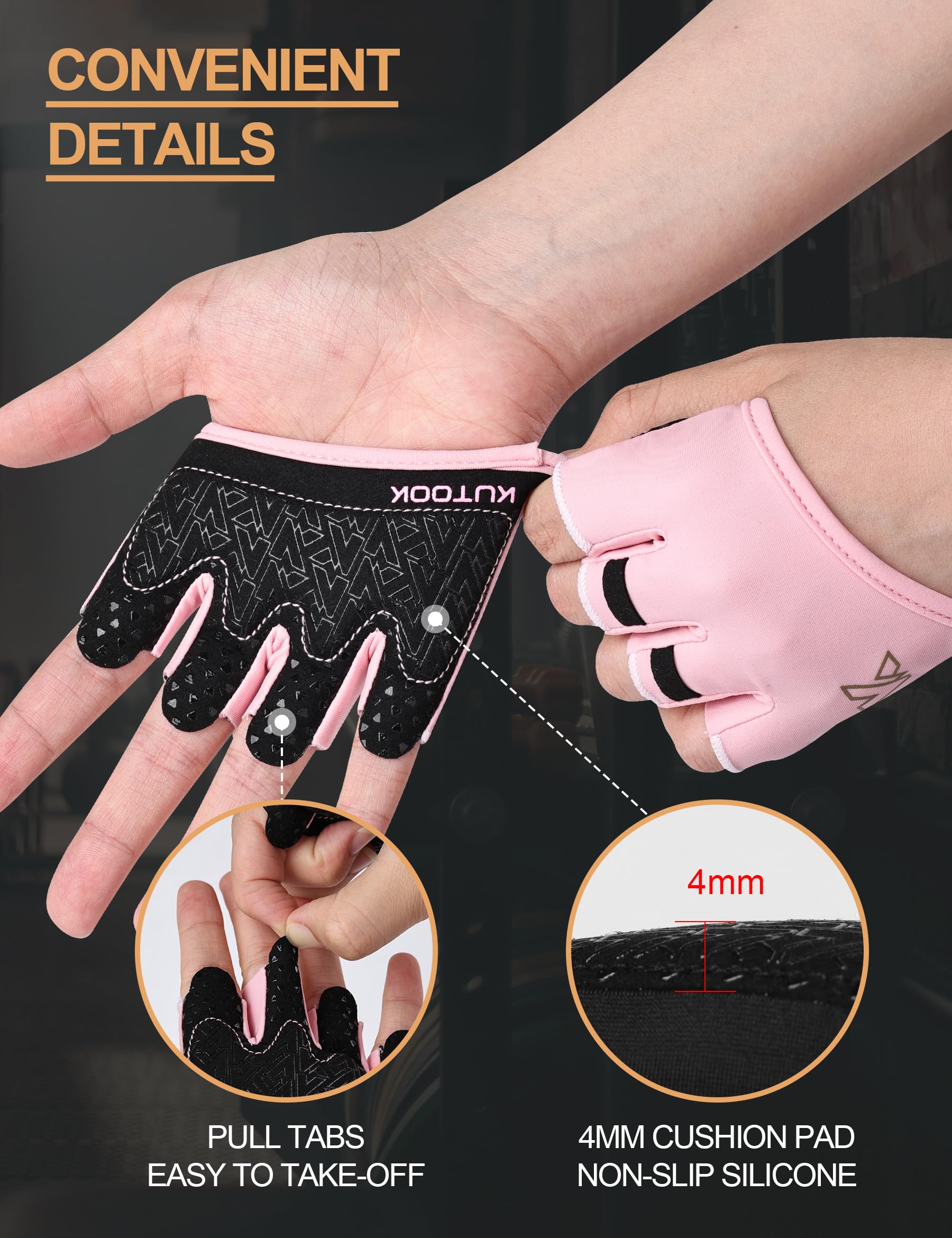 KUTOOK Gym Gloves Men Women Non-slip Breathable Fitness Gloves for Artistic Gymnastics Dumbbells Bodybuilding and Weight Lifting Unisex,Pink S - Image 3