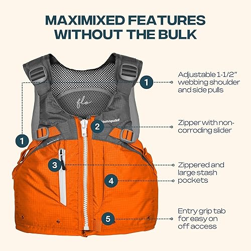 Miniatura 3 de Stohlquist Chaleco salvavidas PFD para mujer, 8 puntos de ajuste para un ajuste definitivo, carcasa exterior Ripstop, flotación de espalda alta,