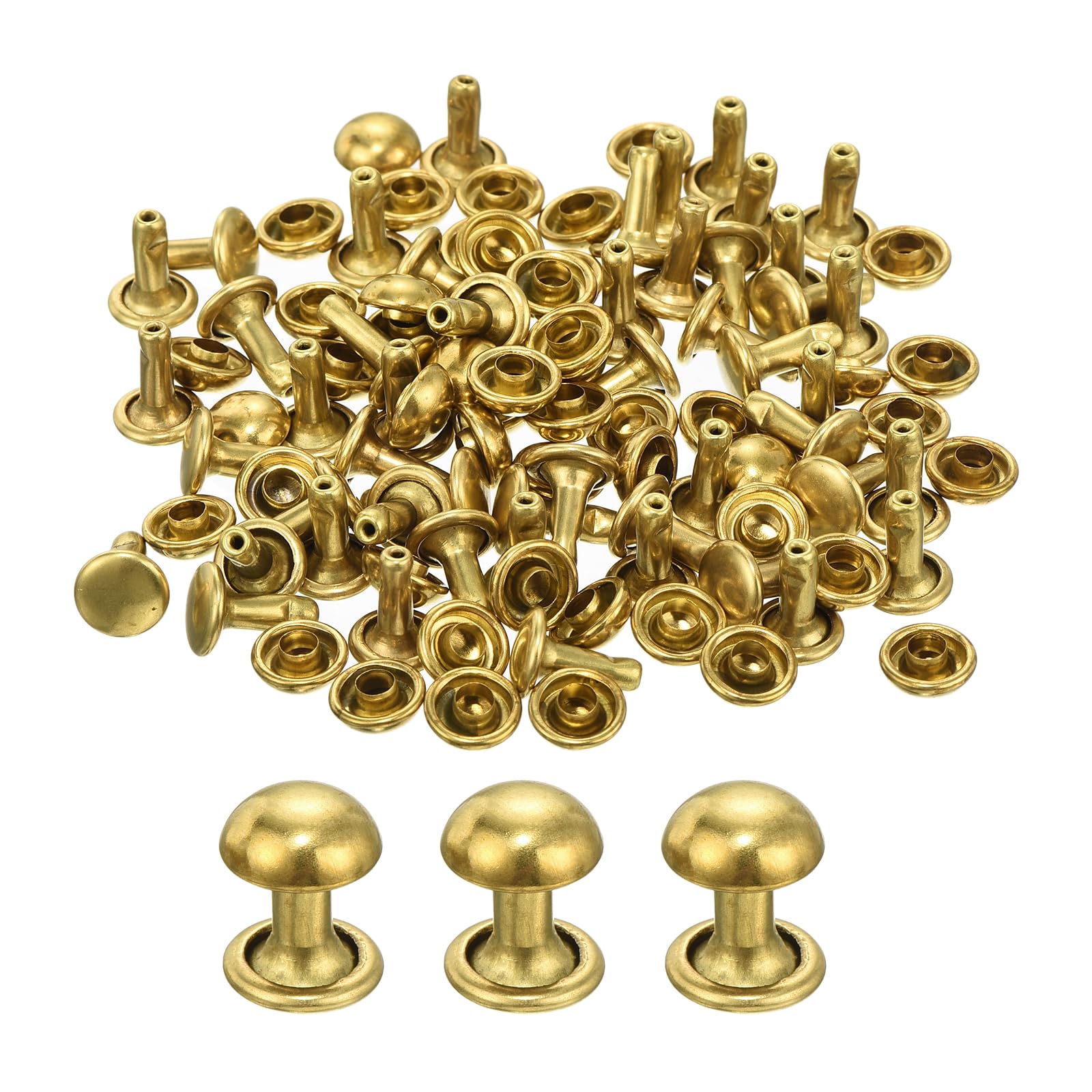 Sourcing Map 60 Set Round Studs Rivet, 8x9mm Brass Mushroom Shape - View #8