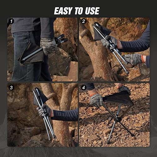 Miniatura 8 de REDCAMP Paquete de 2 taburetes de campamento ultraligeros con patas retráctiles, trípode portátil de 3 patas, taburetes de campamento para adultos,