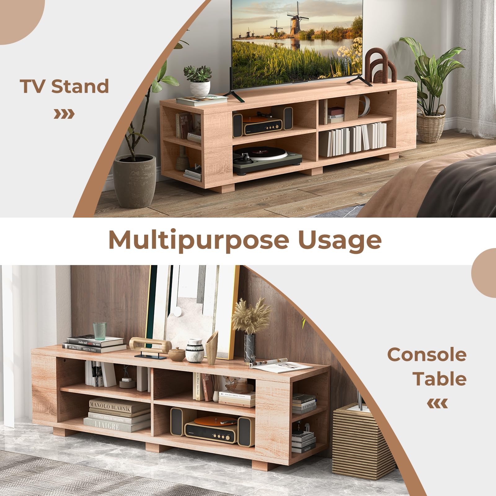 Meuble TV avec 2 Placards 2 Compartiments,pour Salon, Chambre, 90 x 39 x 33cm (Brun) - Gamm vert Meuble TV avec 2 Placards 2 Compartiments,pour Salon, Chambre, 90 x 39 x 33cm (Brun) - Gamm vert