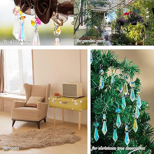 Miniatura 6 de H&D 50 prismas de carámbano de cristal coloridos para candelabros, colgantes de prismas de cristal de 1.496in, piezas de repuesto de cristales de