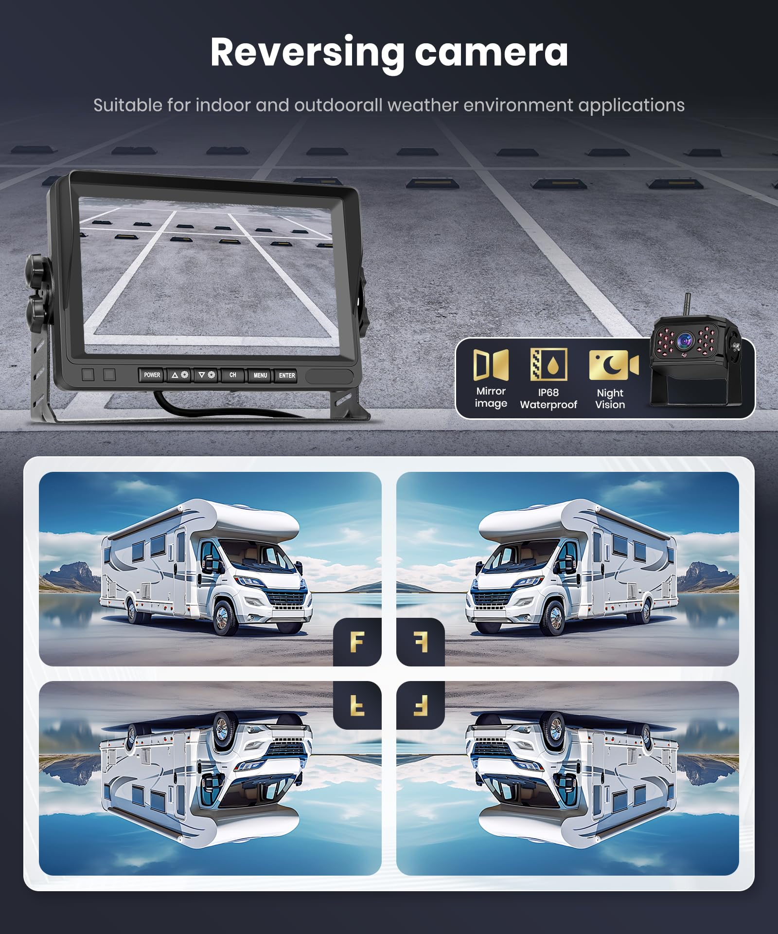 Podofo Telecamera Retromarcia Con Monitor 7 Pollici - Per Camion, Camper E RV - Visione Notturna, Impermeabile IP69 - Foto 2