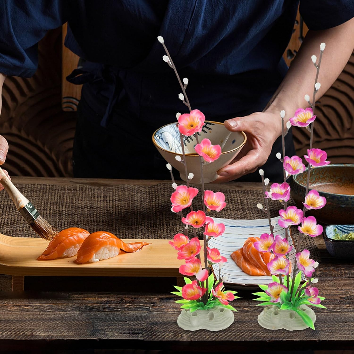 Hemoton Sushi Flower Decorations 4Pcs Artificial Japanese Table Decor Sashimi Plate Ornament for Sushi Parties and Restaurant Display