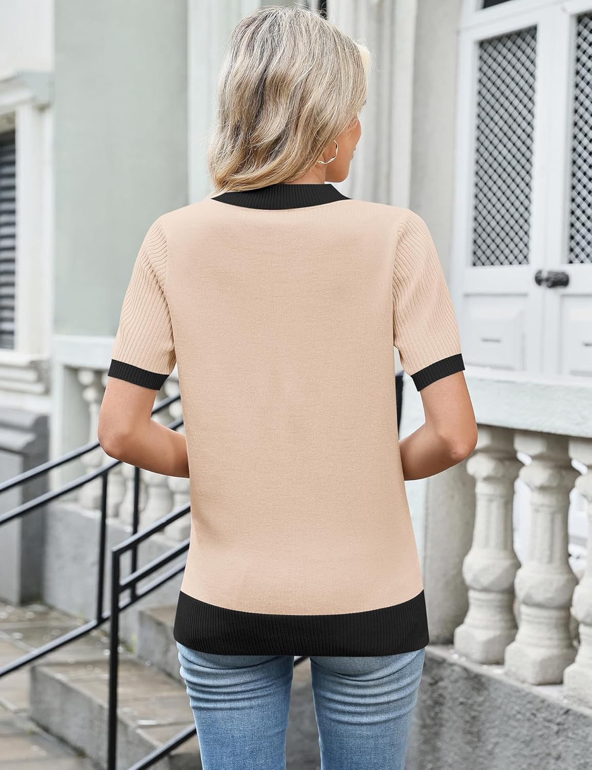 LOMON Women Short Sleeve Sweater 2026 Spring Summer Trendy Tops V Neck Dressy Casual Work Pullover Sweaters - Image 4