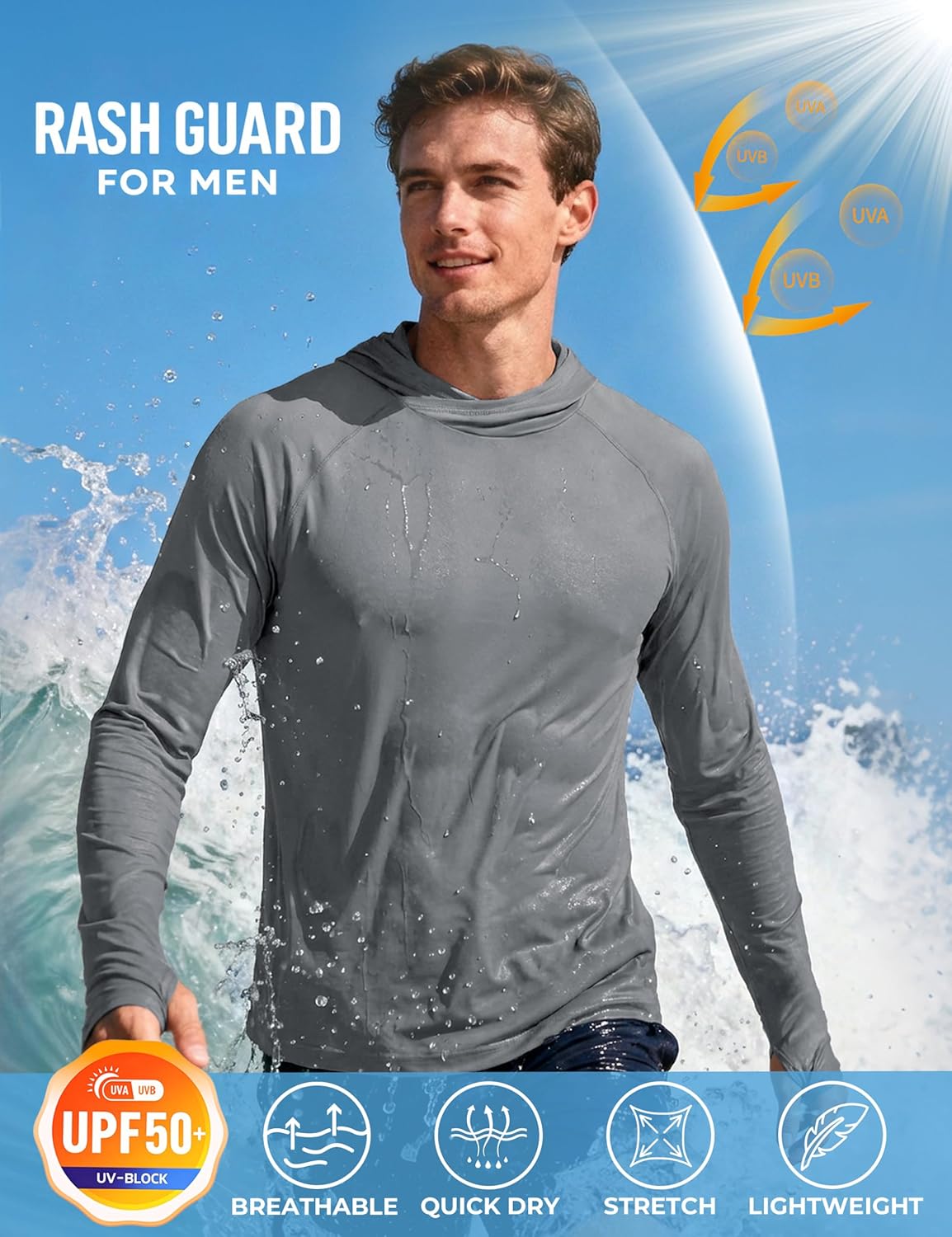 Boladeci Men's UPF 50+ Sun Protection Lightweight Hoodie Shirts Long Sleeve Fishing Shirts SPF UV Hiking Swim - Image 3
