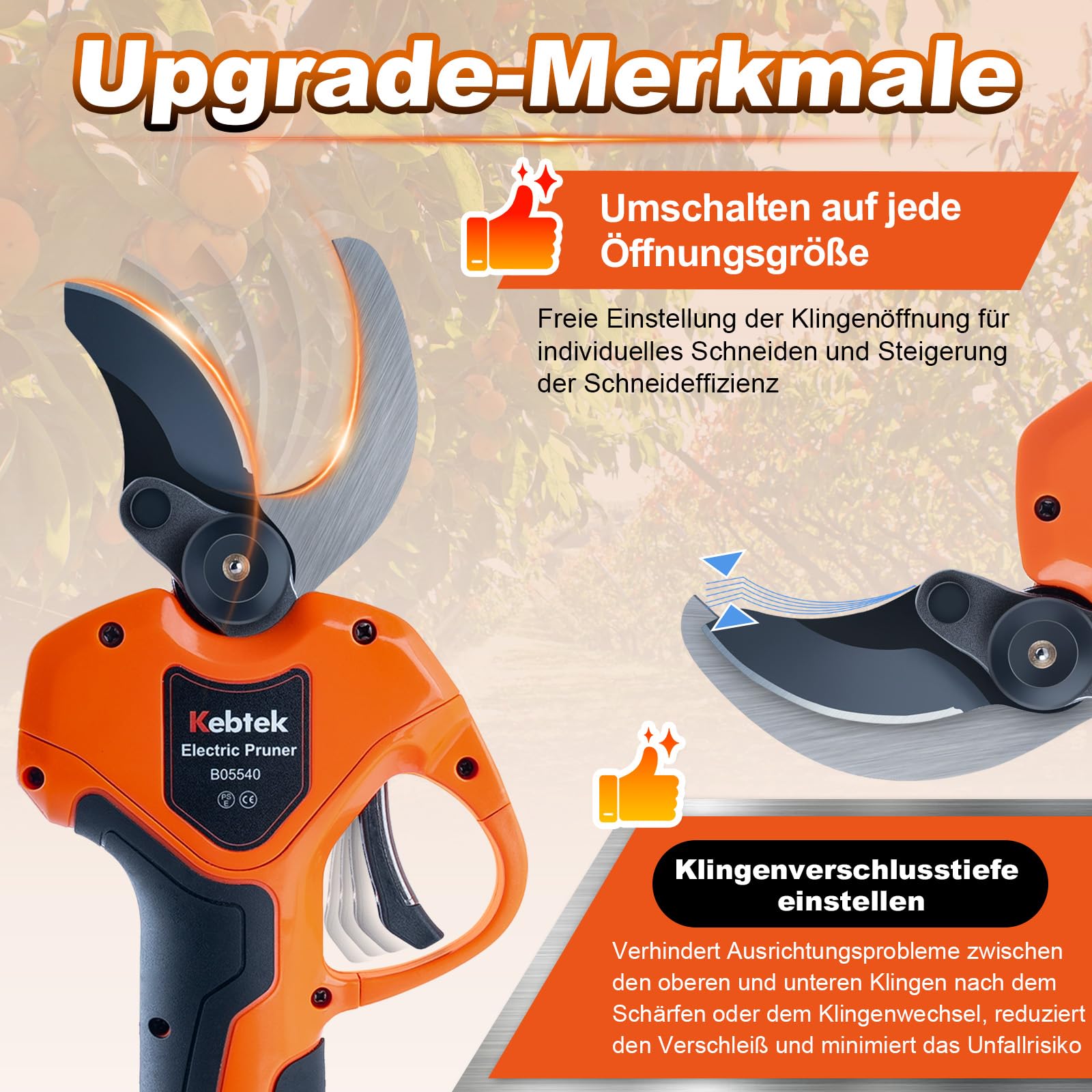 Kebtek Akku Gartenschere Akku Astschere 40mm, 1,6''-0,98'' Elektrische Schere Zweige Schneiden Buchsbaumschere Elektrisch Profi für Gartenarbeit Schwerlast (Nur ScherenköRper)