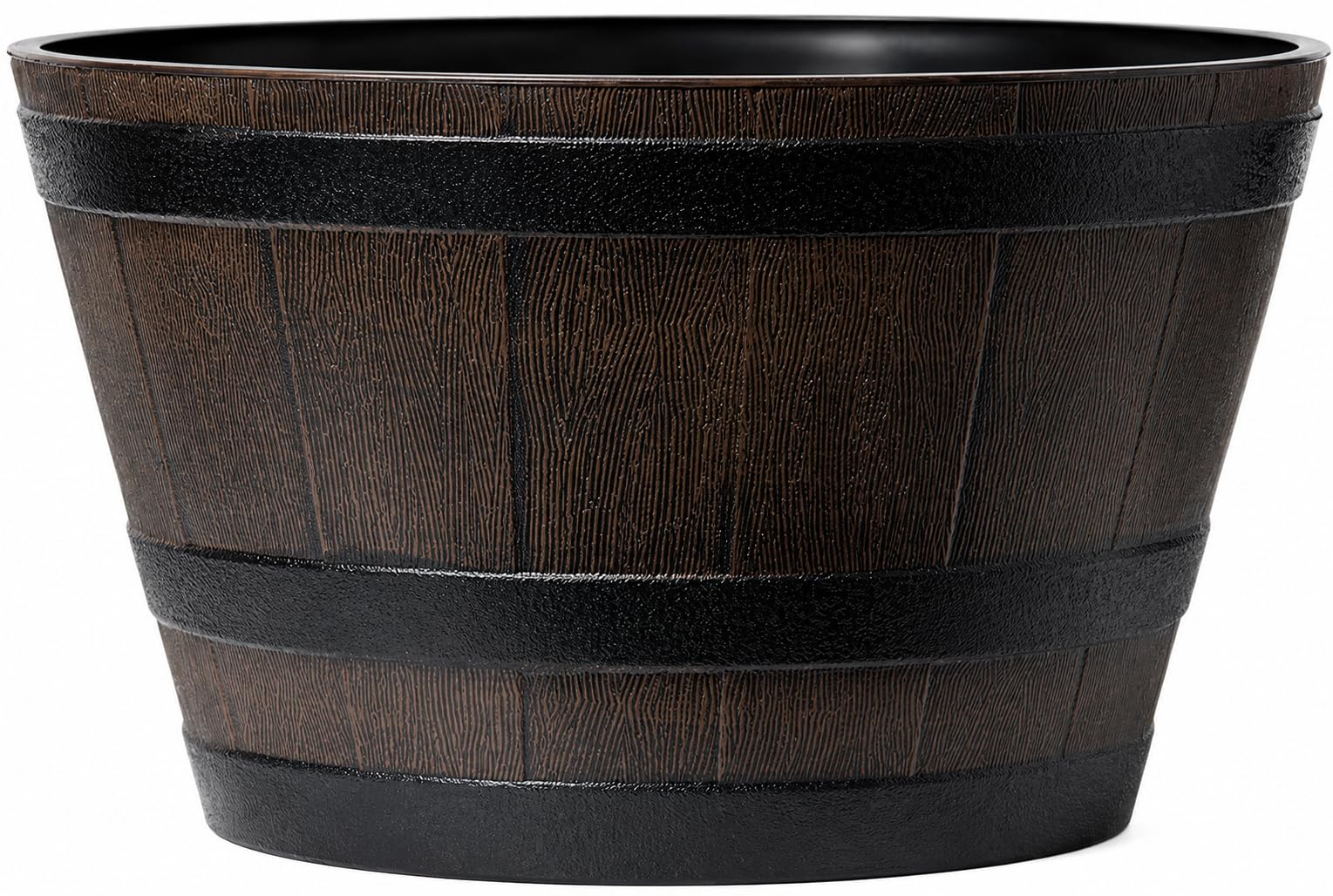 Muddy Hands 50 Litre Wooden Barrel Effect Water Feature Container – Large Outdoor Plastic Garden Pond Reservoir Bowl for DIY Fountains, Waterfalls & Patio Water Features – 56cm