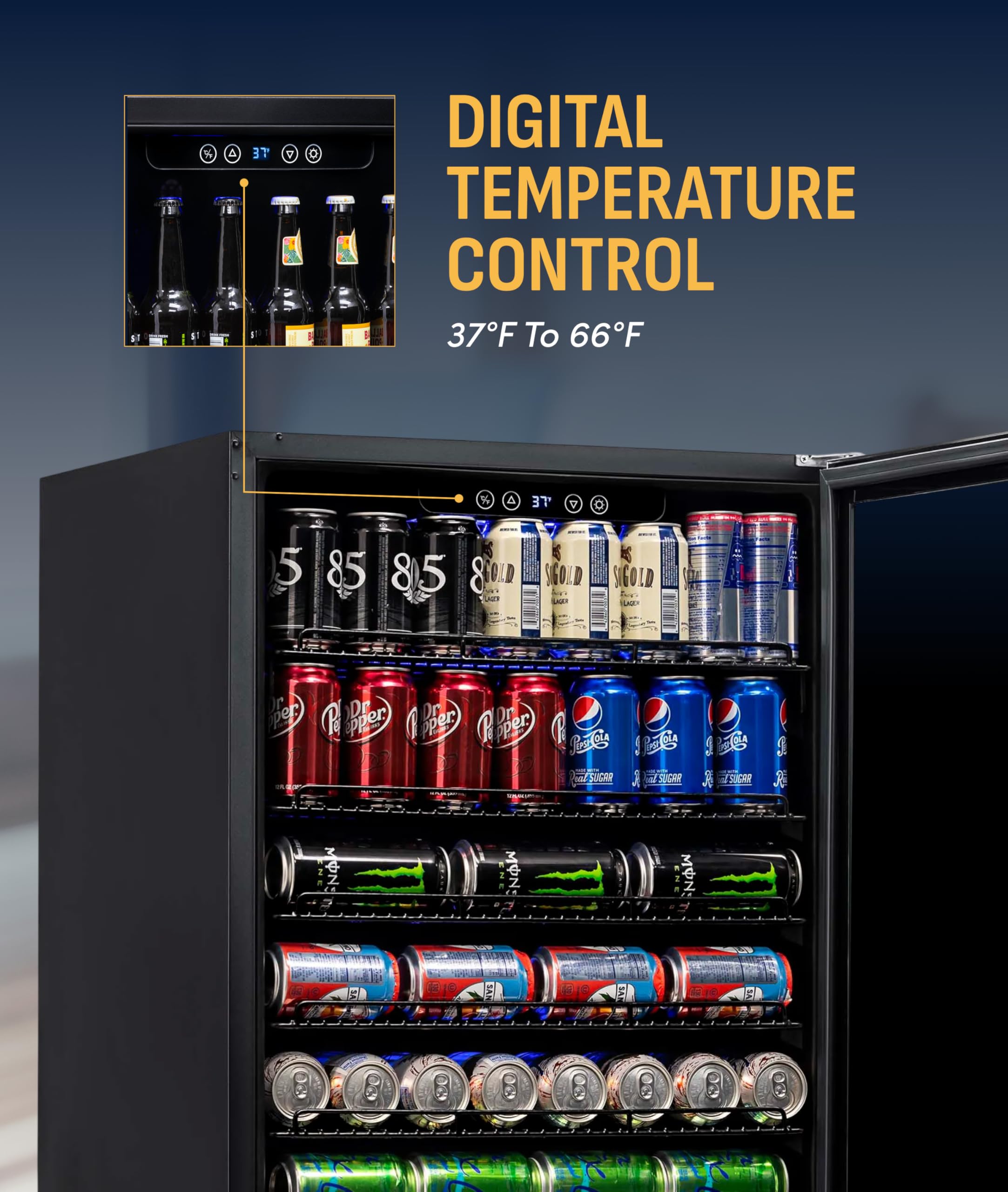 NewAir Beverage Refrigerator With Glass Door | 177 Can Mini Fridge For Bedroom, Dorm, Office, Or Gaming Setup | Soda, Beer, And Wine Cooler | Stainless Steel on Fridge.com - View 5