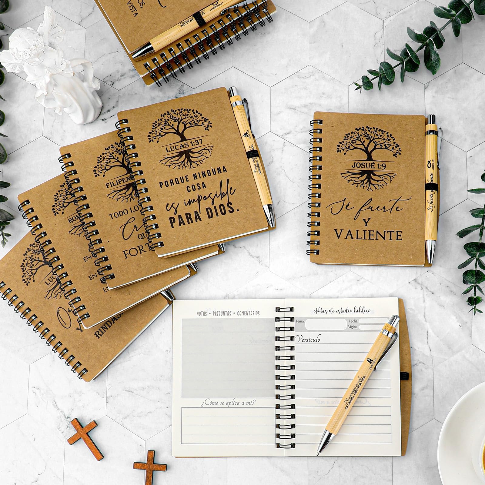 Spakon Lot de 30 carnets de prière en papier kraft à spirale pour homme et femme – Carnet de prière avec verset de la Bible – Agenda quotidien – Cadeau de fête des mères pour l'église (style arbre)