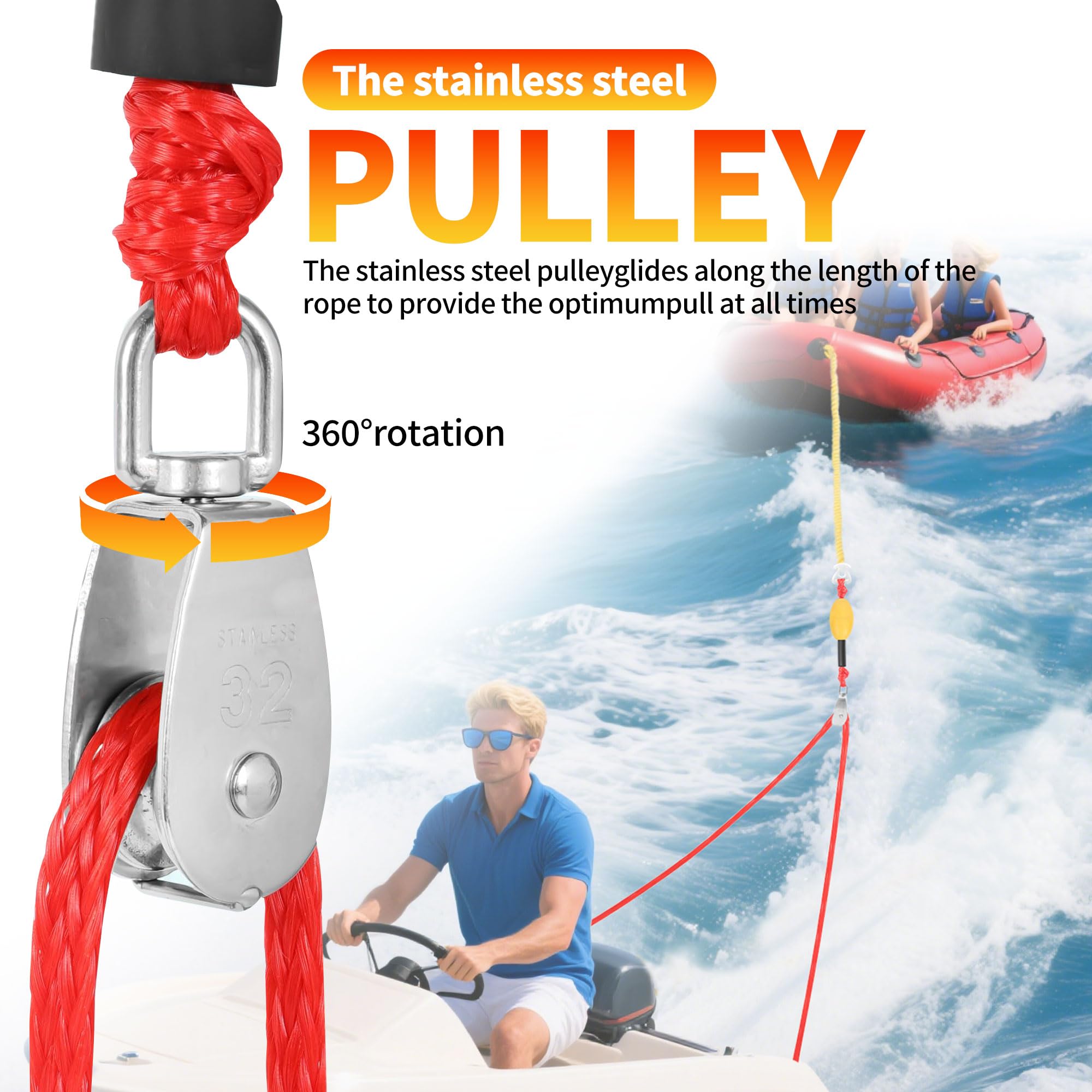 Corde de remorquage flottante robuste avec boule flottante – Harnais de remorquage pour sports nautiques de qualité supérieure pour tubes de remorquage, skis nautiques et wakeboards