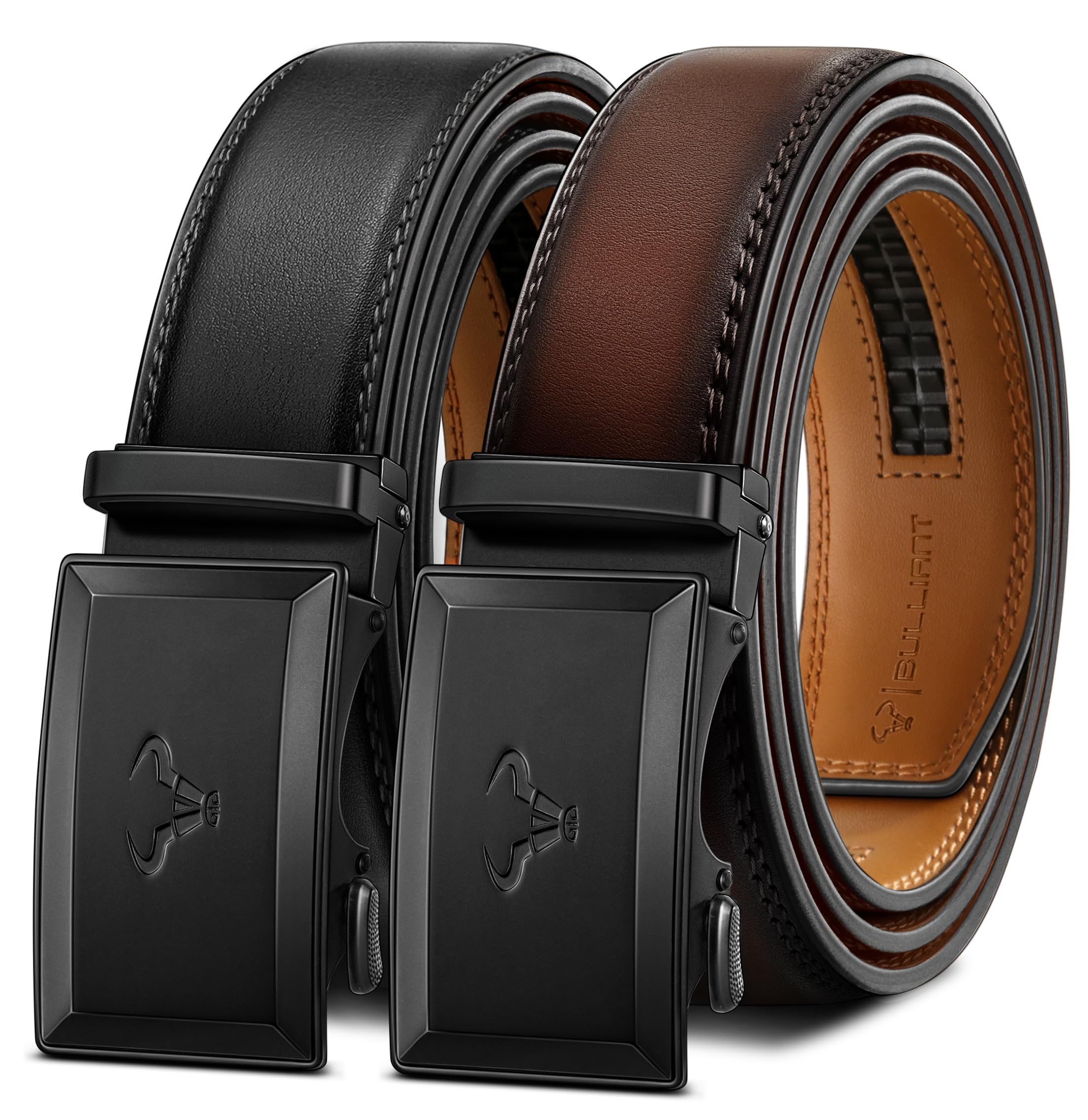 BULLIANT Men Belt 2Pack-Ratchet Leather Belt Adjsutable For Jeans Dress Casual Pant 1 3 8- Cut For Fit