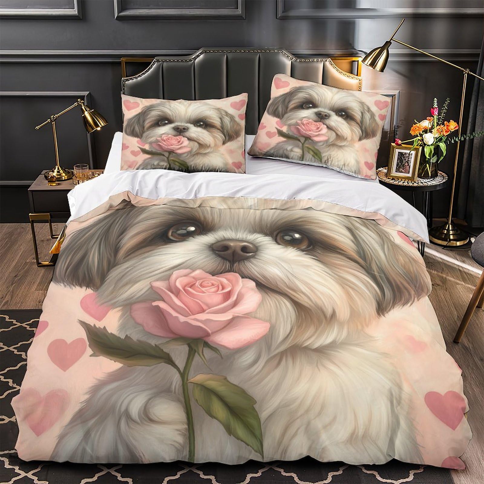 Parure de lit chien double 200x200 avec housse de couette en microfibre