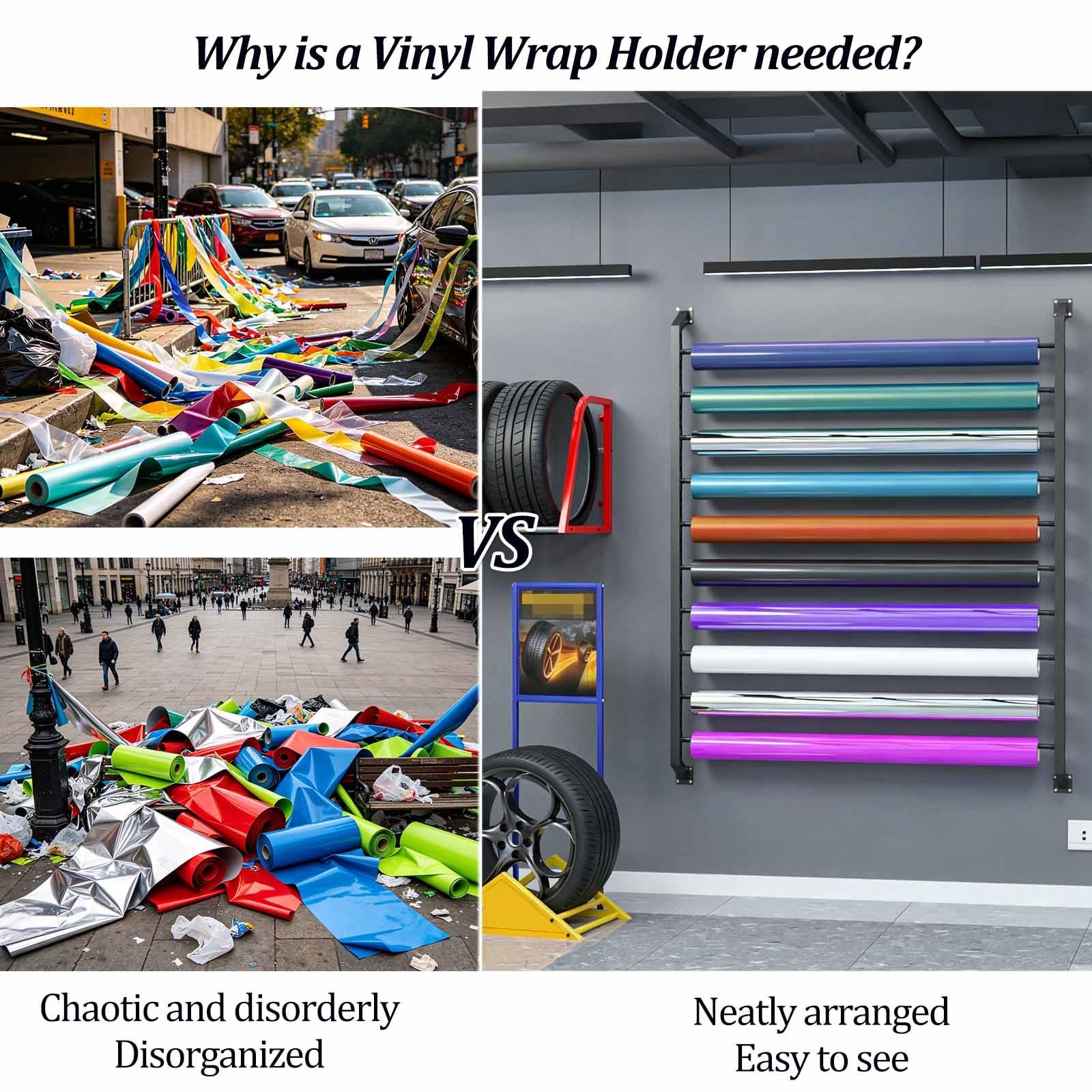 Soporte para 20 rollos de vinilo, estante metálico de pared para vinilo | Organizador resistente para láminas de cambio color automóviles, ideal para cinta transferencia, papel tapiz(H:210CM)