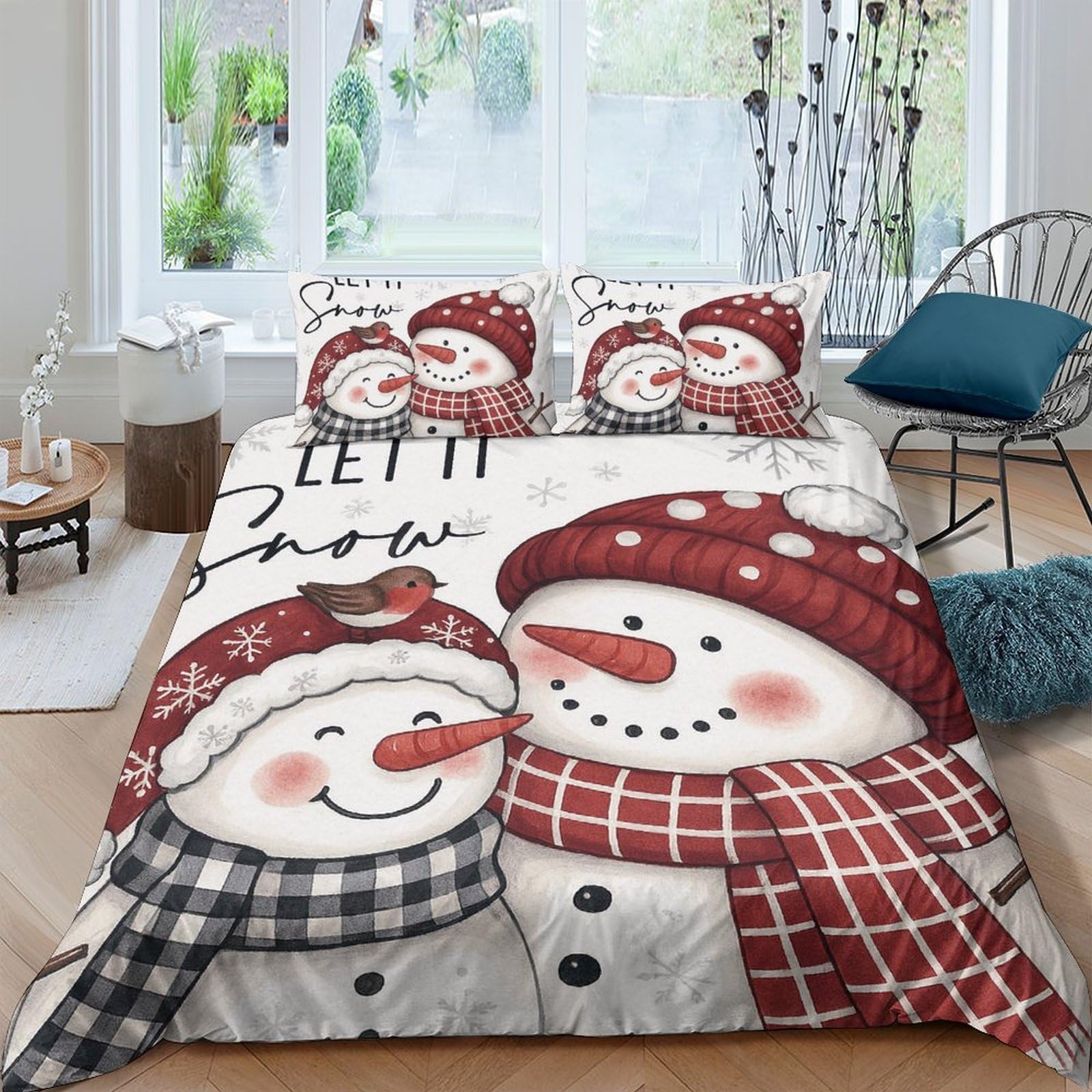 Ctjqhvkz Style-10 3D Printed Snowman Theme Fitted Sheet Microfiber Soft Winter Red Plaid Bed Cover For Bedroom Dorm Decor Single（135X200cm）