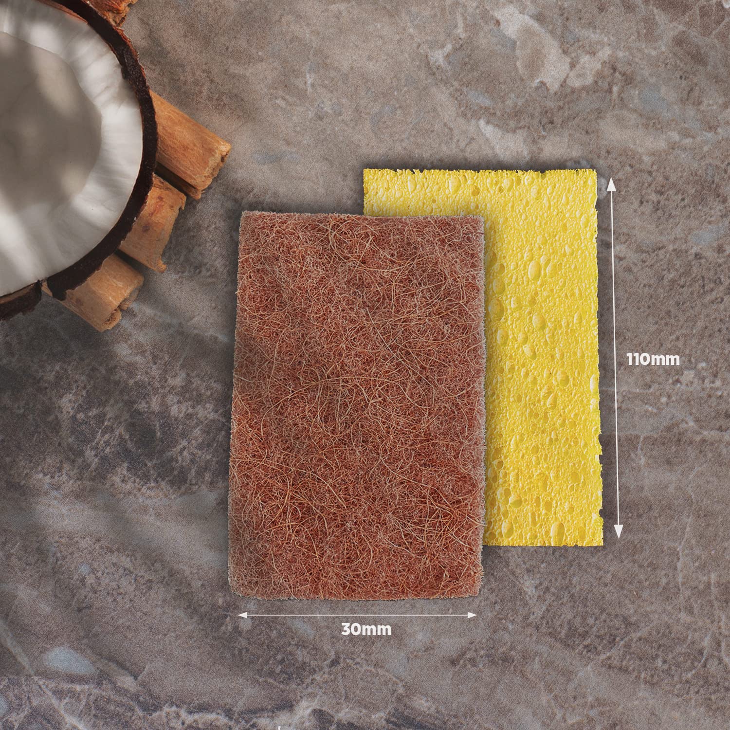 BiOHY Lot de 9 éponges à vaisselle en coco | Éponge écologique durable pour la cuisine et la maison | Éponge de cuisine à faible odeur | Réutilisable et biodégradable | Éponges en fibre de noix de