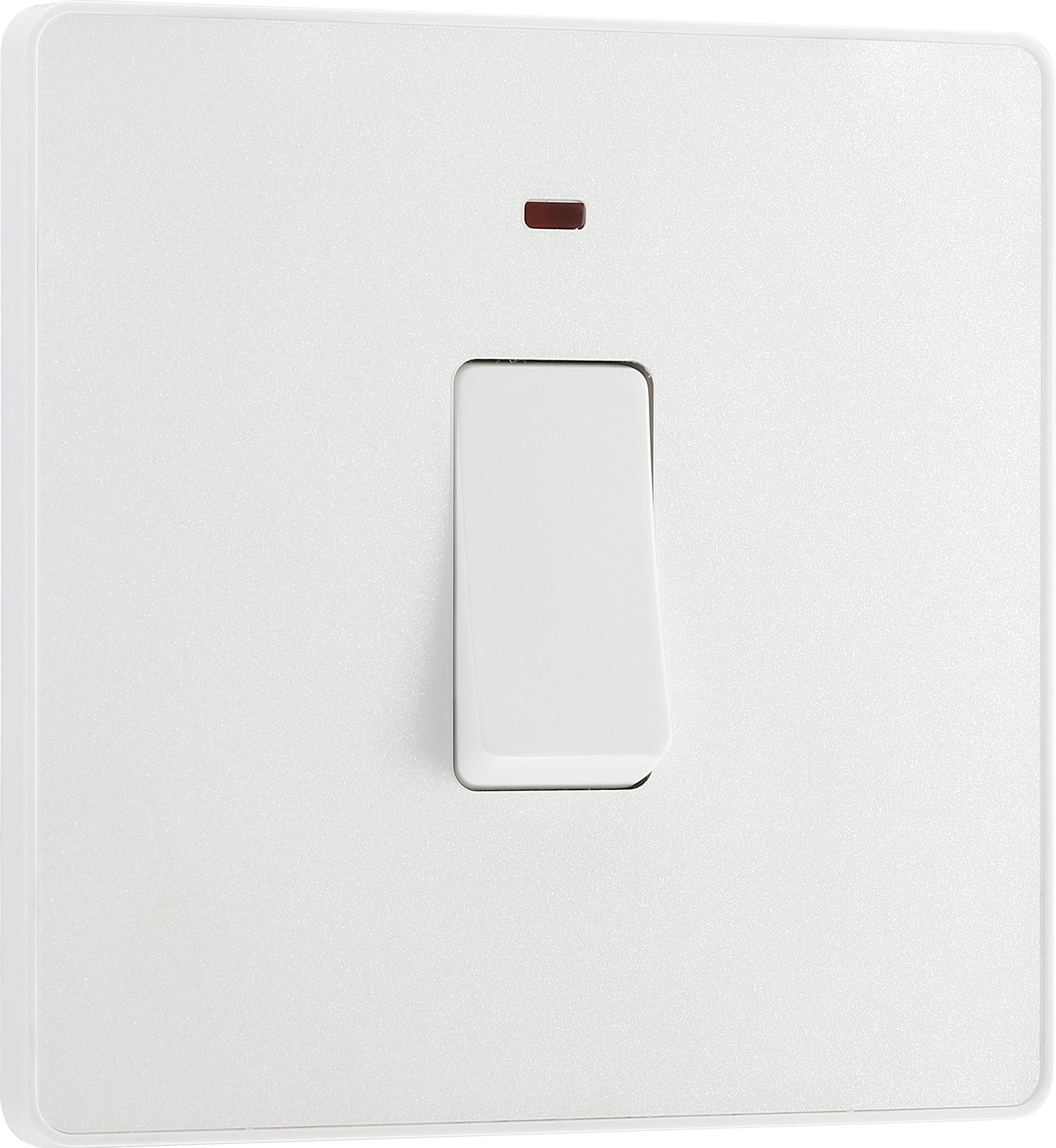 British General Pearlescent White Bg Electrical Single Wall Switch With Led Power Indicator, Double Pole, Screwless Front Plate, Round Edges, Evolve, 20A, Pcdcl31w