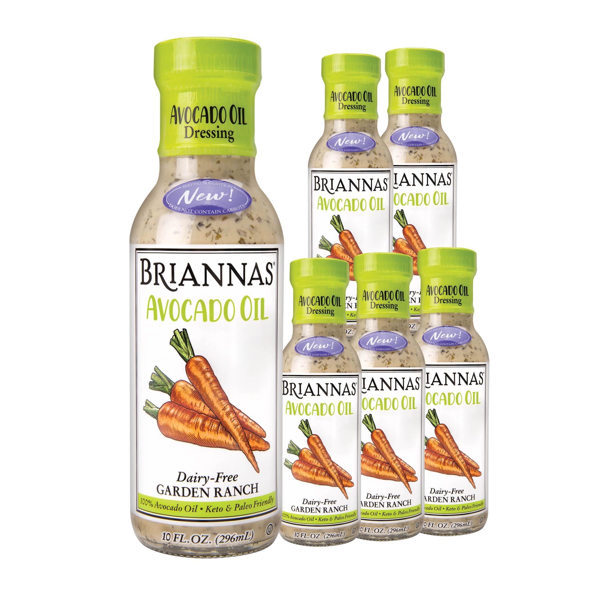 BRIANNAS - Avocado Oil Dairy-Free Garden Ranch Dressing - Nutrient Rich, No Sugar, Keto Friendly Salad Dressing made with 100% Avocado Oil - 10 oz. Bottles - 6 Pack