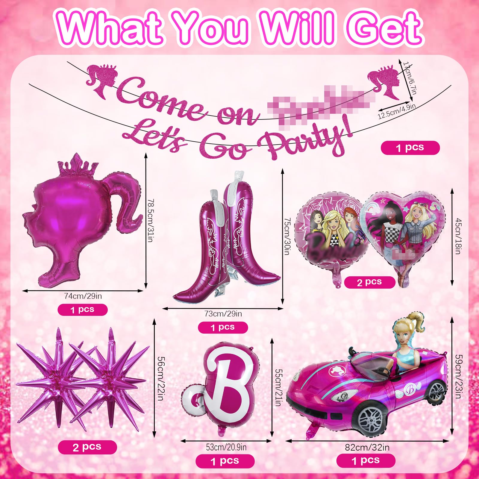 Pink Girl Party Decorations Foil Balloons Set, Pink Princess Birthday Party Decorations, Princess Foil Balloon Set, Princess Balloons for Girls Party Supplies - Image 3
