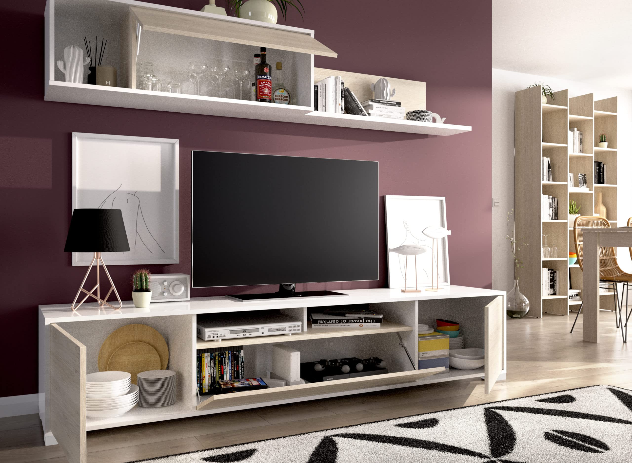 DEKIT GRUPO RIMOBEL KEN - MUEBLE DE SALON TV - 42x200x41 cm - BLANCO / GRAFITO