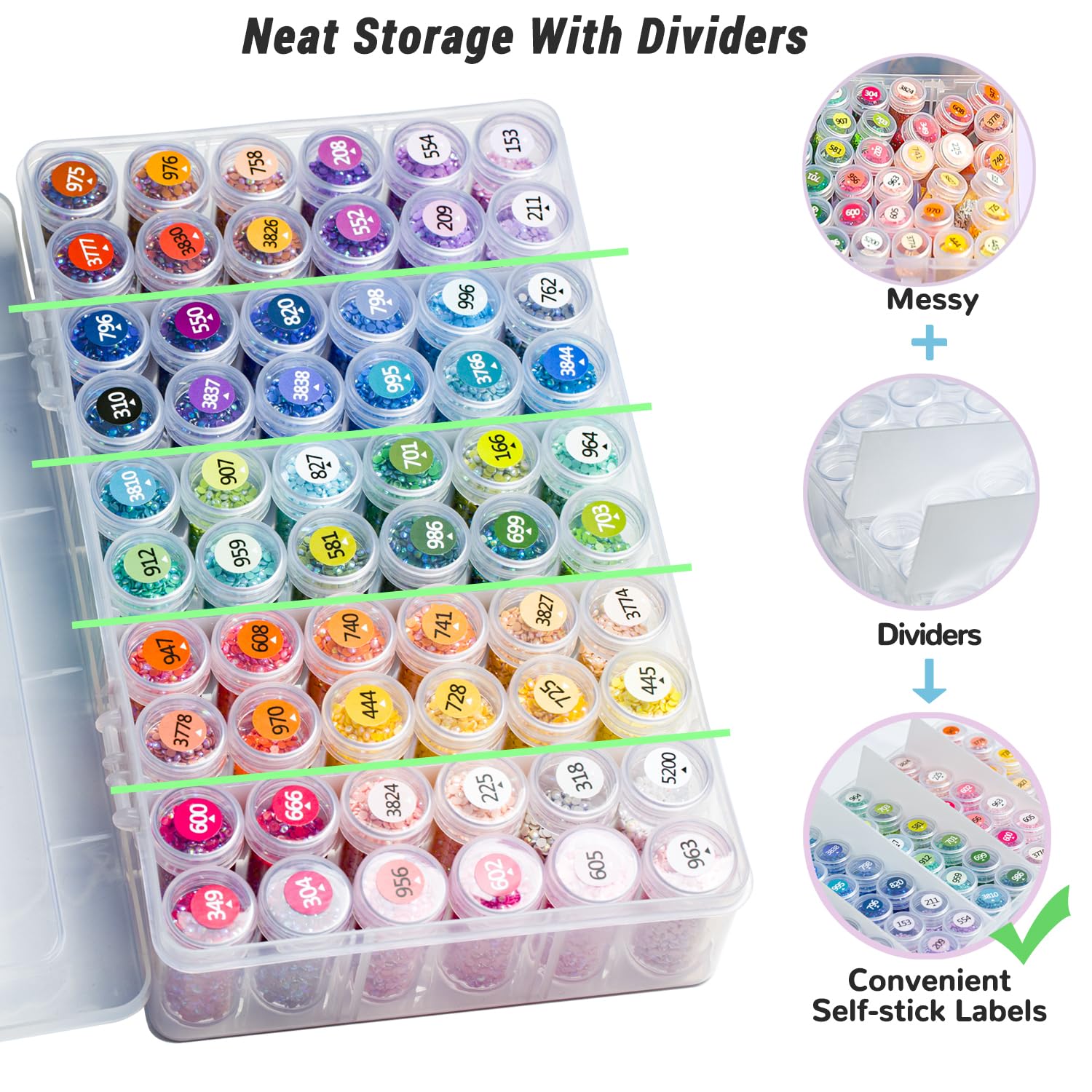 Foreveryoung - Contenitori per pittura a diamante, confezione da 6 pezzi, 360 scomparti, organizer per perline con etichette, organizer per perline e contenitore per accessori e strumenti per diamond