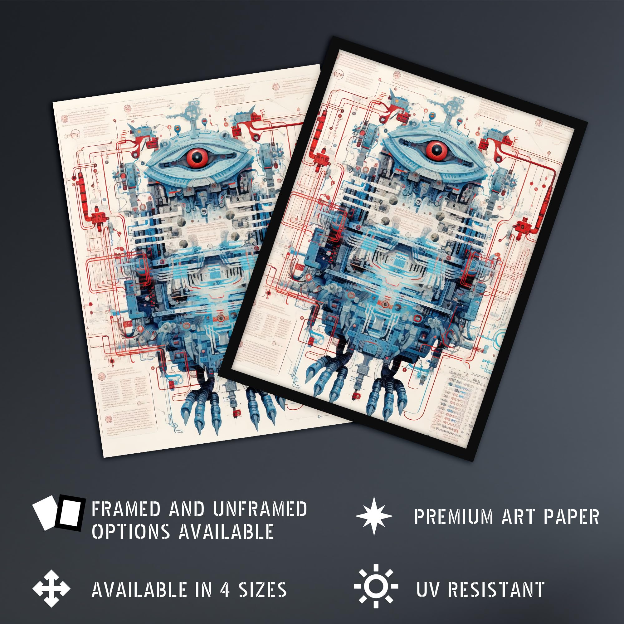Artery8 Bird Robot Hybrid Schematic Blueprint Futuristic Large Wall Art Poster Print Thick Paper 18X24 Inch - Image 2