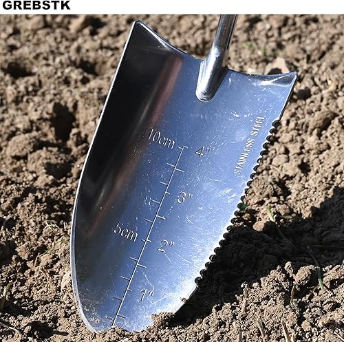 Miniatura 6 de GREBSTK - Pala manual de jardín de gran capacidad para recoger fertilizantes, pala de acero inoxidable para trasplantar, excavar, plantar, cultivar