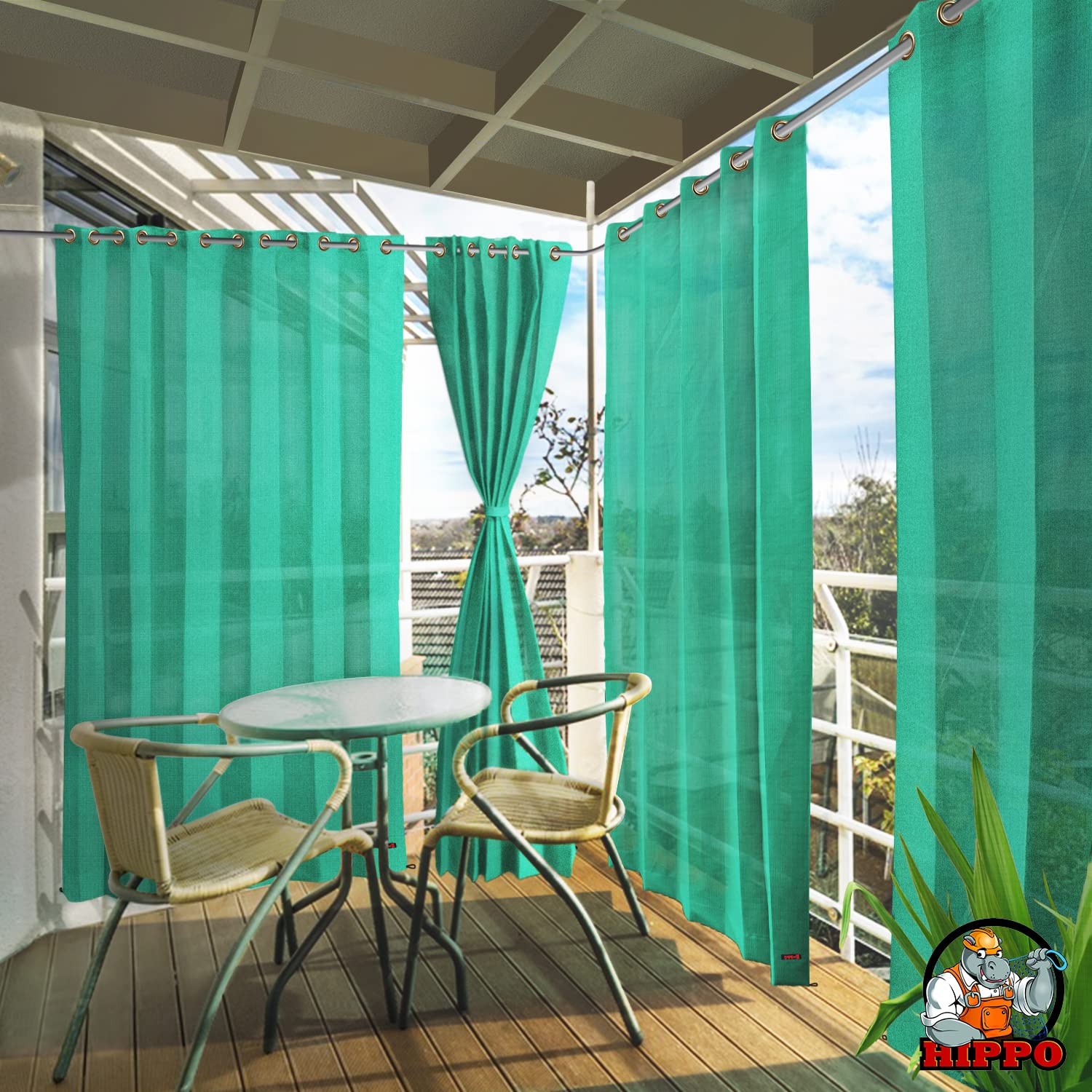 HIPPO 150 GSM Outdoor Sun Blocking Balcony Eyelet/Grommet Curtains Sun & UV Protection, Light Filtering 4.5FTX7.5FT Door Curtain (Green) 4