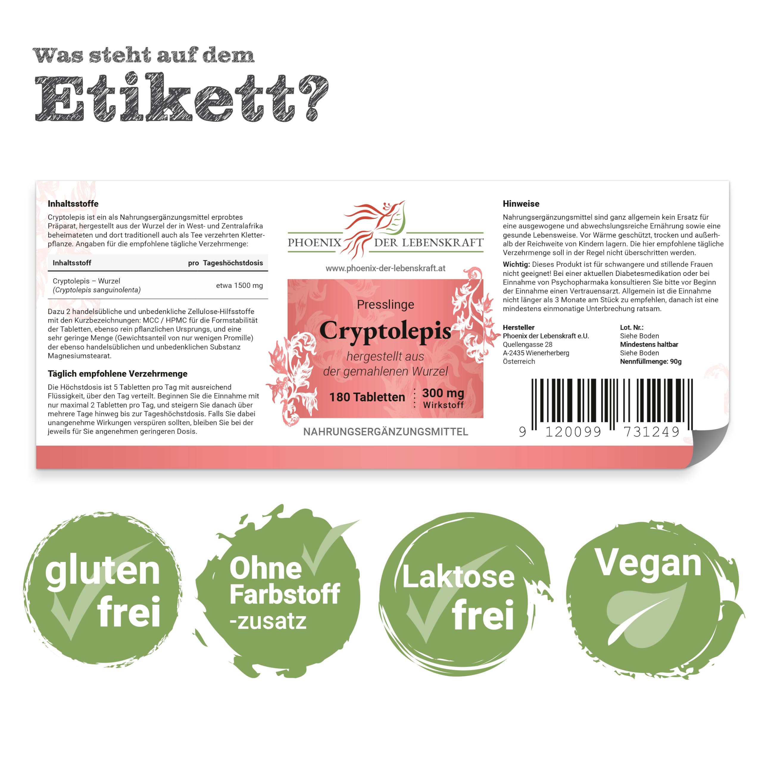 Cryptolepis Tabletten 300mg | 180 Tabletten Cryptolepis sanguinolenta | Top Premium Qualität aus Österreich | Vegane Tabletten statt Kapseln ohne Zusatzstoffe | Gelber Wurmfarn, Ghana-Quinine