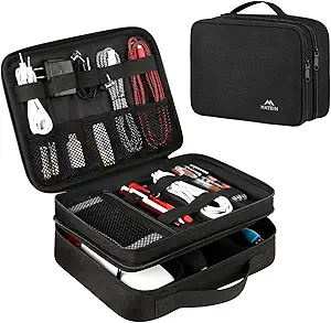 MATEIN Electronics Organizer Travel Case, Water Resistant Cable Organizer Bag for Travel Essentials, Tech Gifts for Men, Storage Bag as Accessories for Phone, Cord, iPad, Black