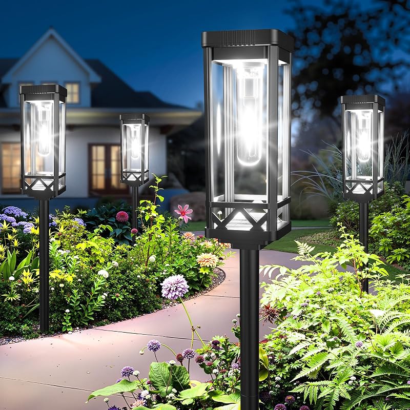 Taller Solar Pathway Lights Outdoor, 8 Pack Upgraded Brighter Solar Garden Lights Solar Powered, Up to 15 Hours Outdoor Solar Lights for Yard Landscape Walkway Driveway Sidewalk (Warm White)