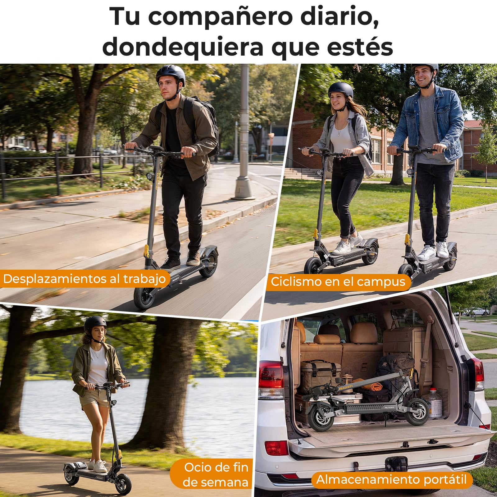 Patinete Eléctrico, Ausom Gosoul 2 para Adultos, Autonomía 70km, Neumáticos 10" Tubeless, Plegable, IPX5, Ideal para Desplazamientos Urbanos