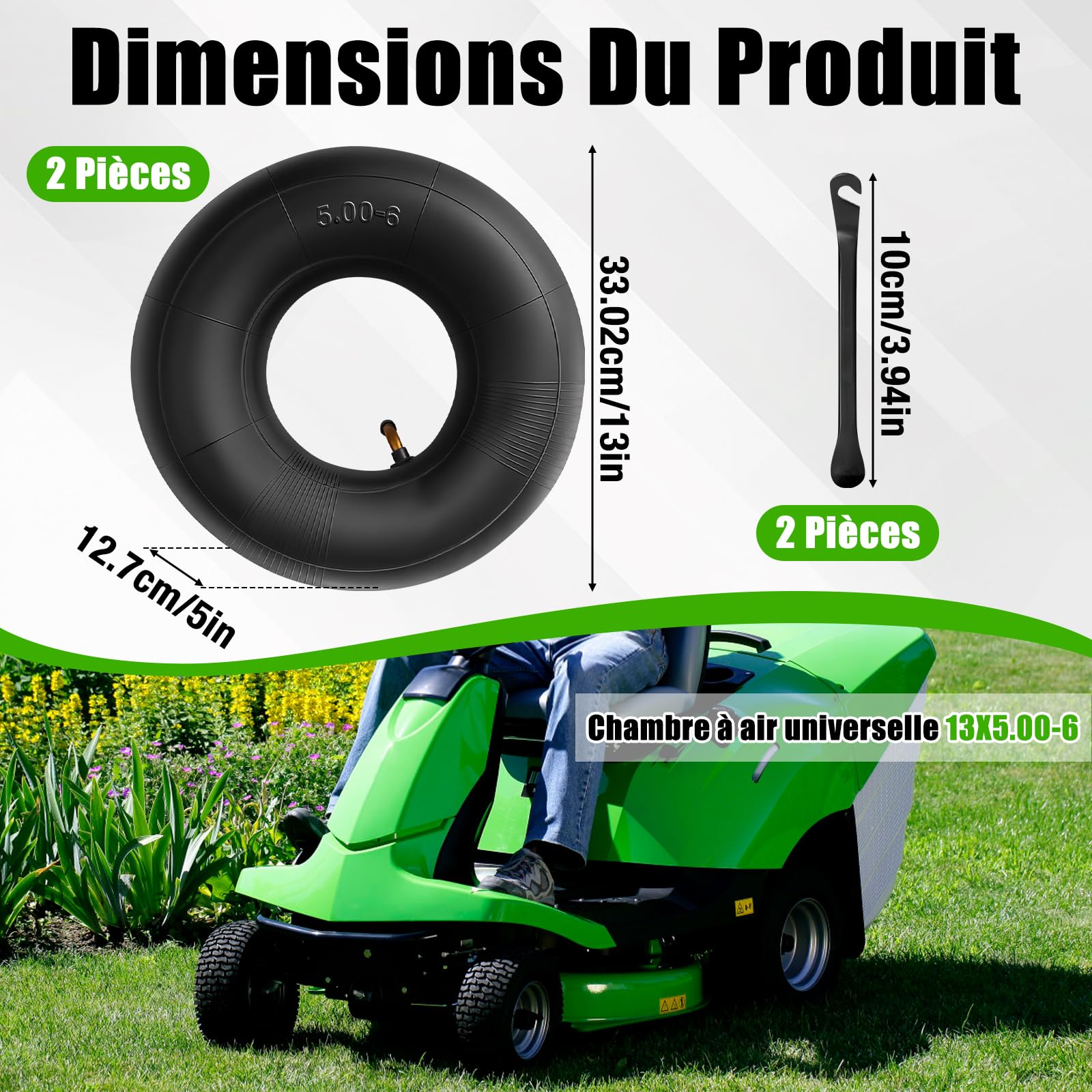 2 PCS Chambre à Air 13x5.00-6,Tubes Intérieurs de Remplacement avec Valve TR13,Chambres à air de Roue,Brouette,Pneu de Rechange,Roue pour Razor Dirt Quad,Go Kart,VTT,Wagons,Tondeuses（2 pieds de biche） - 2