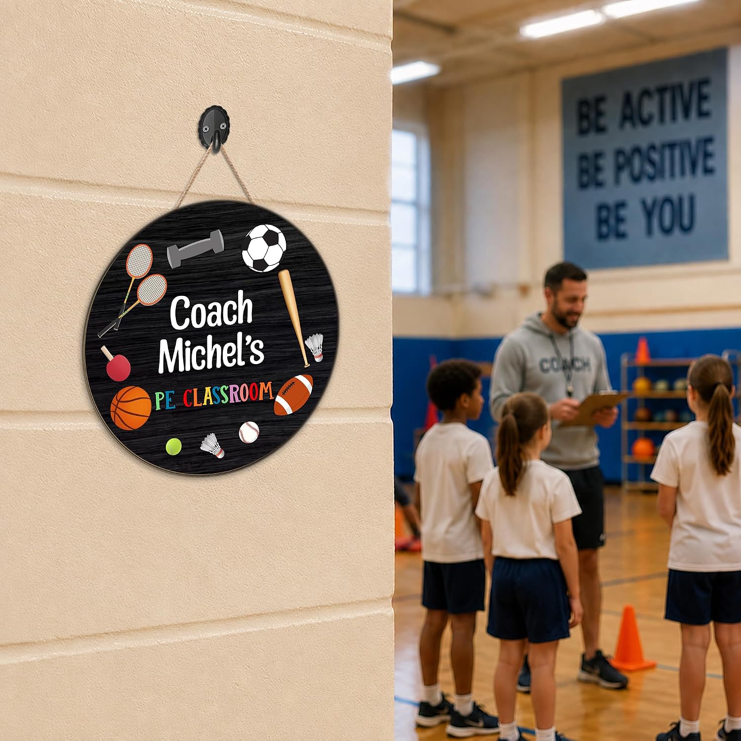 DIY Custom Physical Education Teacher Door Sign, PE Sports Teacher Welcome Door Hanger Signs, Welcome To PE Classroom Wall Plaques, Teachers Appreciation Sport Coach Gifts Hanging Wreath Decor - Black image 5
