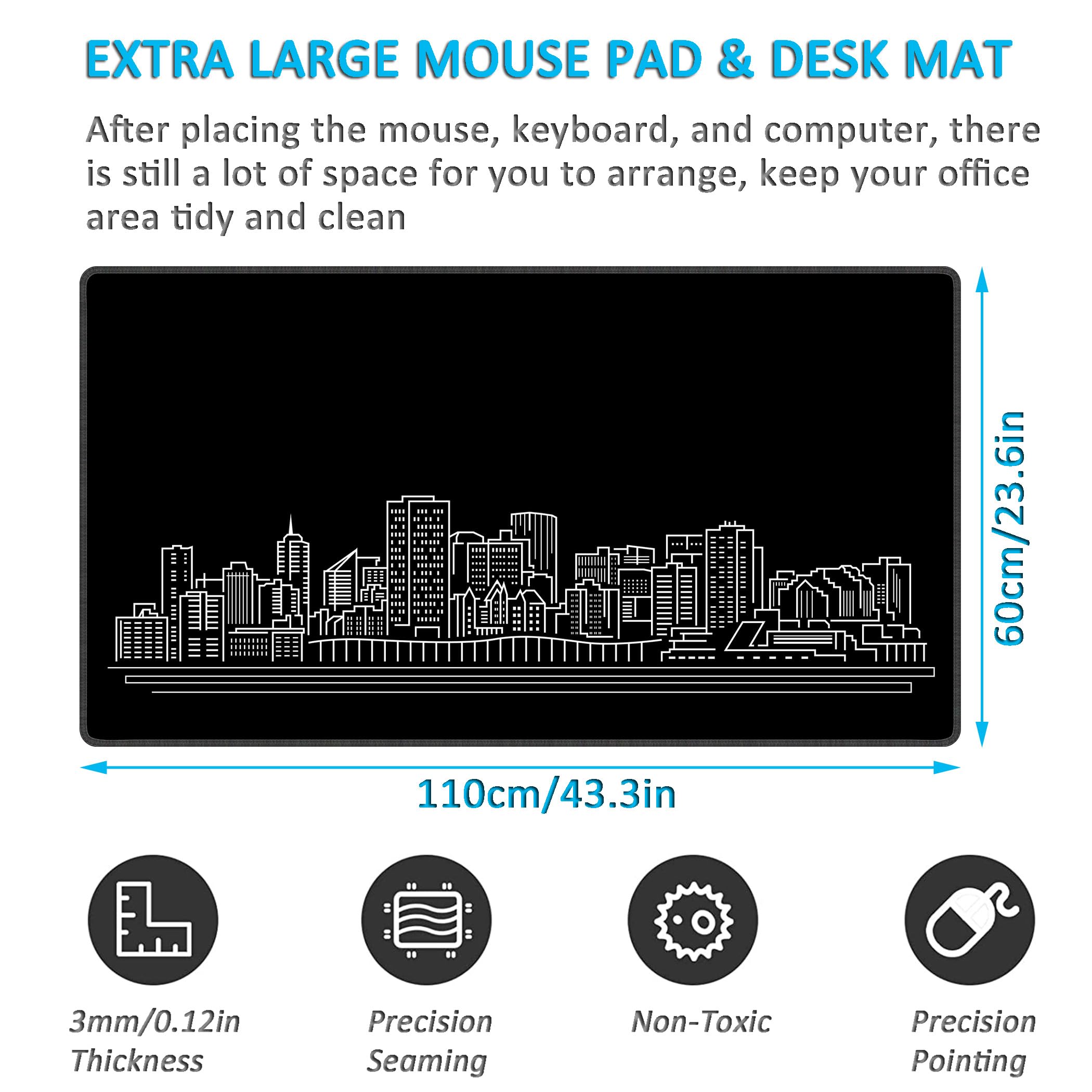 LL-COEUR Noir Grand Tapis de Souris de Jeu 110x60x0,3cm Gamer Tapis de Bureau Large et Étendu XXL Speed Gaming Mousepad pour PC, Clavier et Ordinateur XXXL