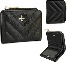Geldbörse Mädchen,Schwarze Vintage-Geldbörse für Damen,Leder-Geldbörse für Damen mit Reißverschluss,Tragbare Portemonnaie Damen Reißverschluss, kurzer Stil, kompakt und großes Fassungsvermögen