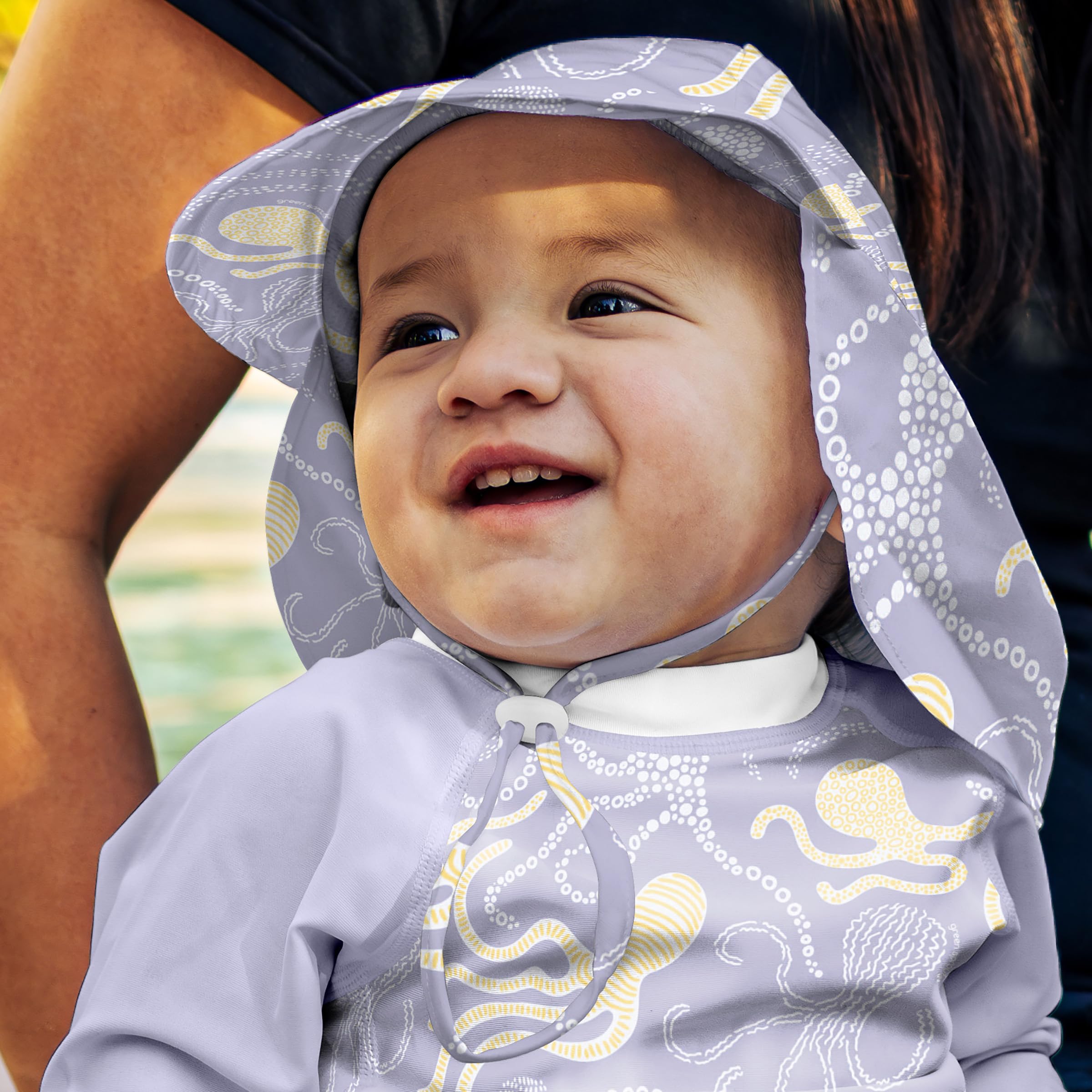 Green Sprouts Baby Toddler UPF 50+ Eco Flap Hat - Lavender Octopus - 0-6 mo