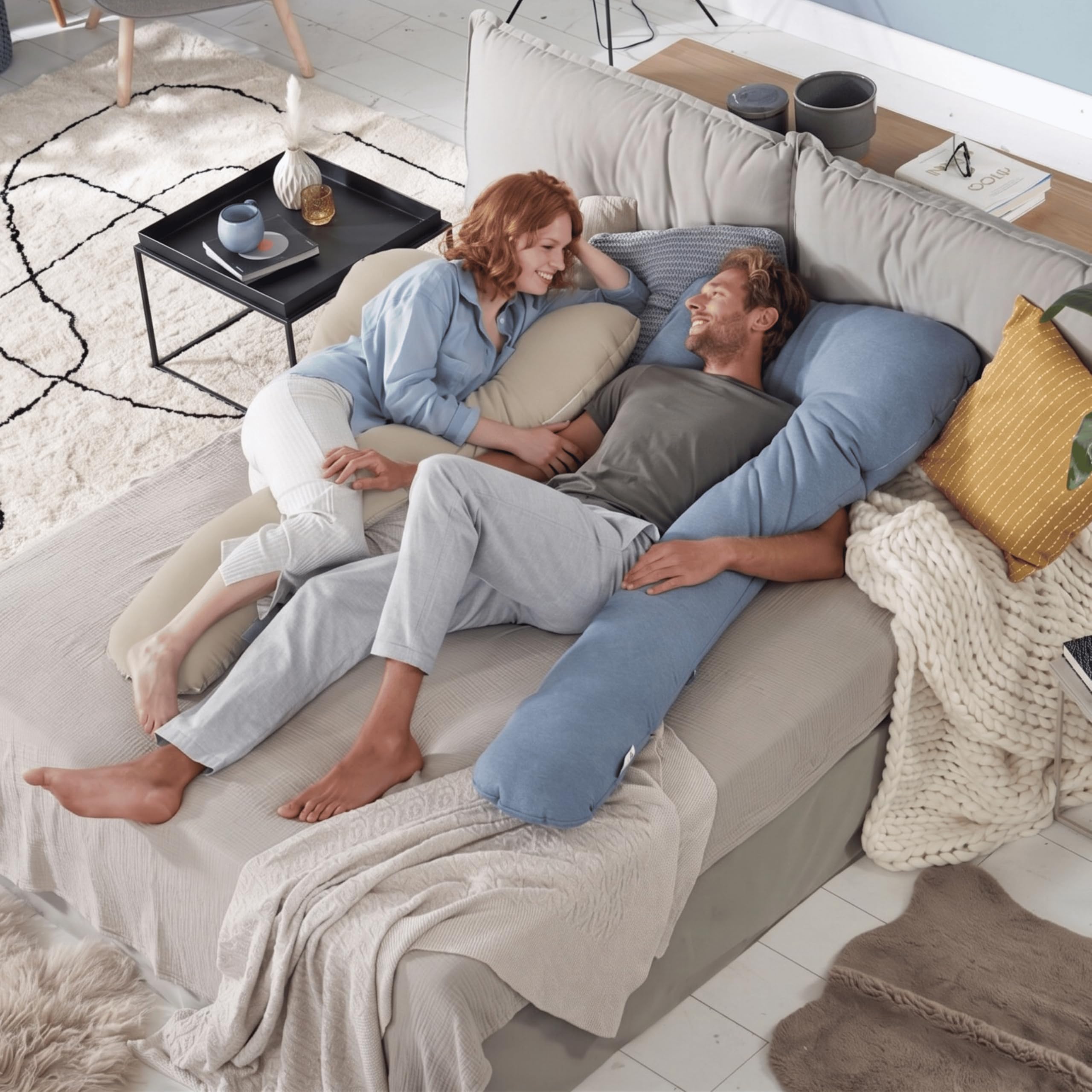 Theraline my7 Seitenschläferkissen mit Bezug, waschbar 60°C, Stillkissen & Lagerungskissen ergonomisch mit integriertem Kopfkissen, Kissen für Seitenschläfer mit wattiertem Bezug für mehr Komfort