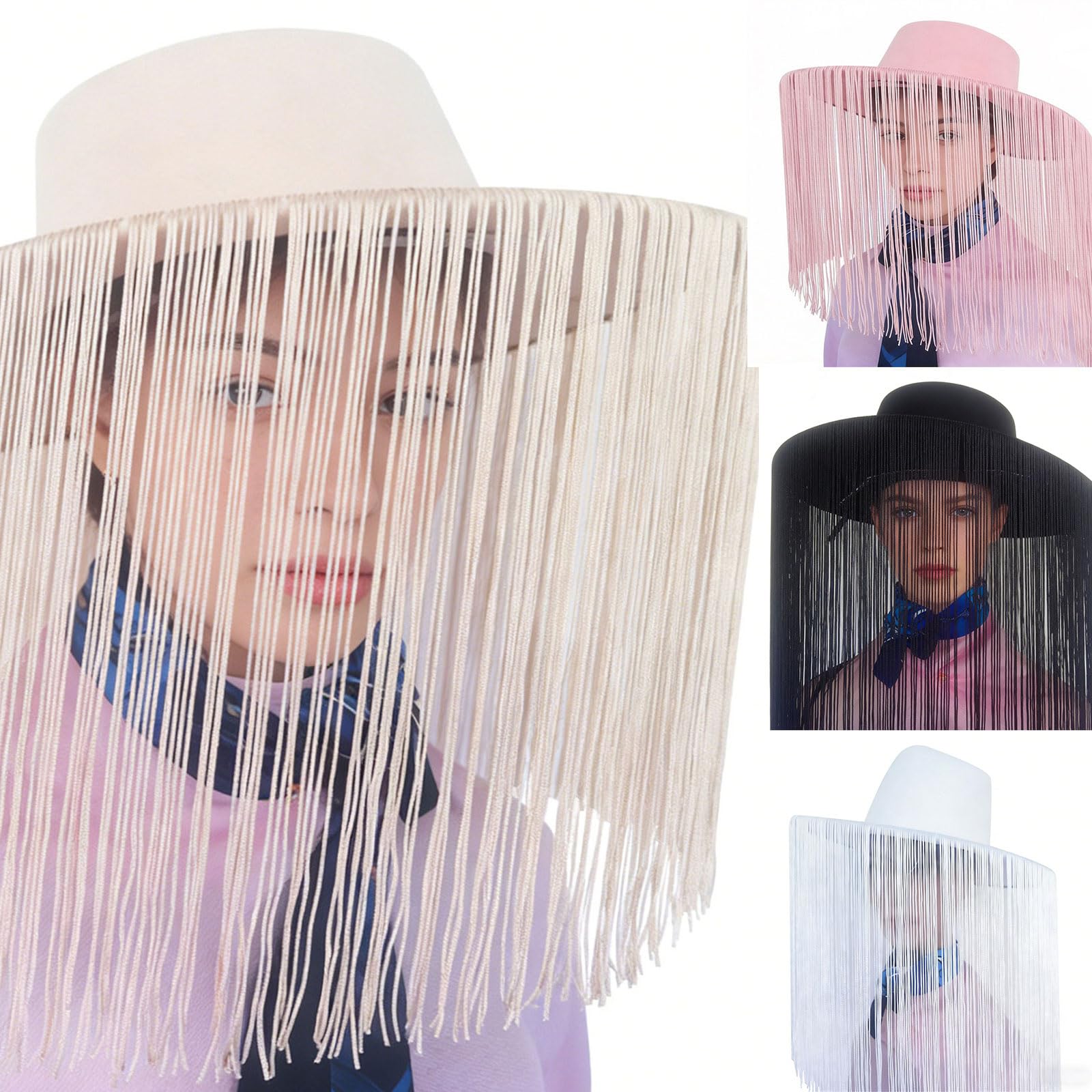 Sombrero occidental con flecos, diseño de color blanco, elegante sombrero para festivales al aire libre, sombreros de vaquera con