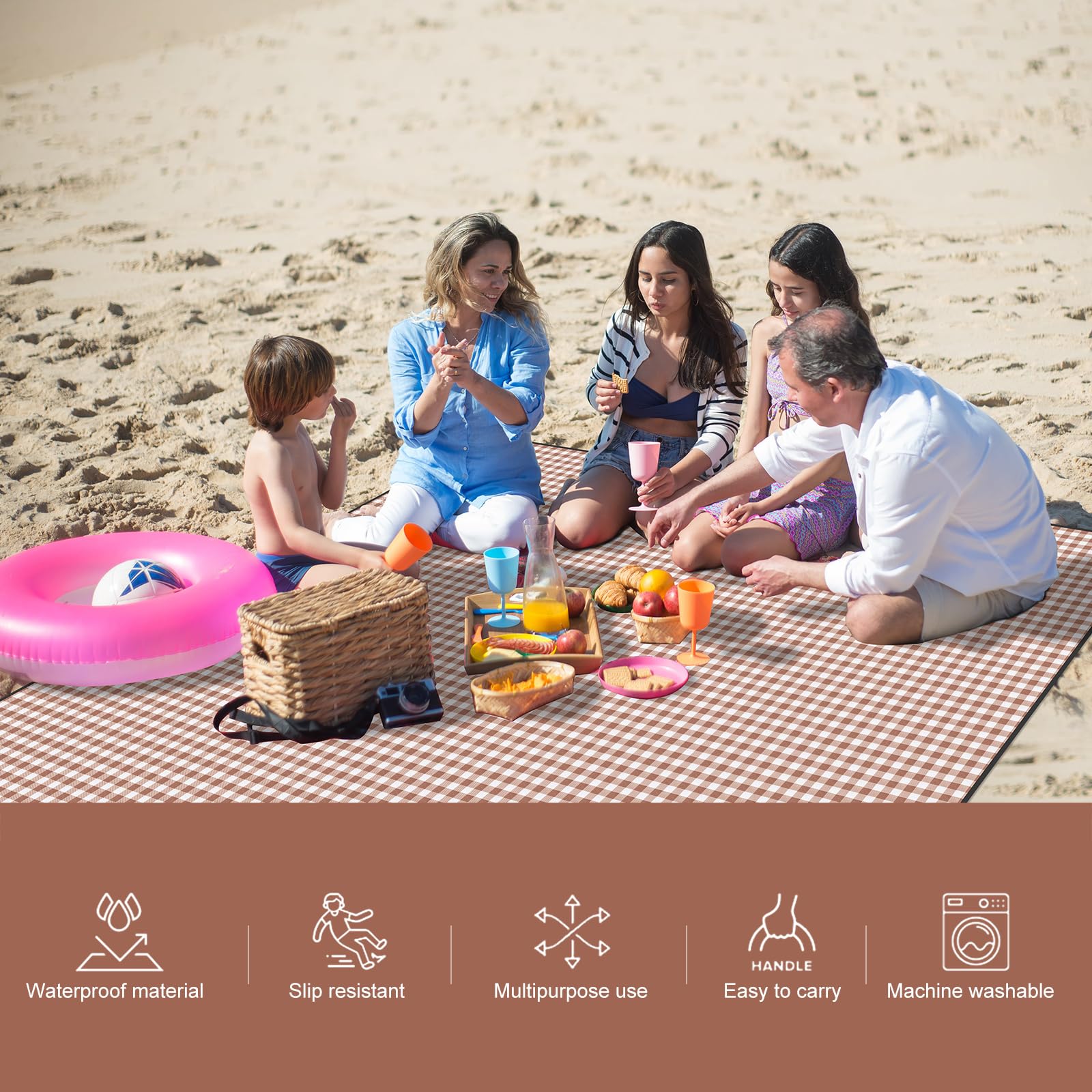 YAOMAISI Cómoda manta de picnic, manta de playa grande de 200 x 200 cm, manta de camping, con asa, fondo impermeable, lavable a máquina, manta de senderismo plegable al aire libre suave y portátil (re — view 5