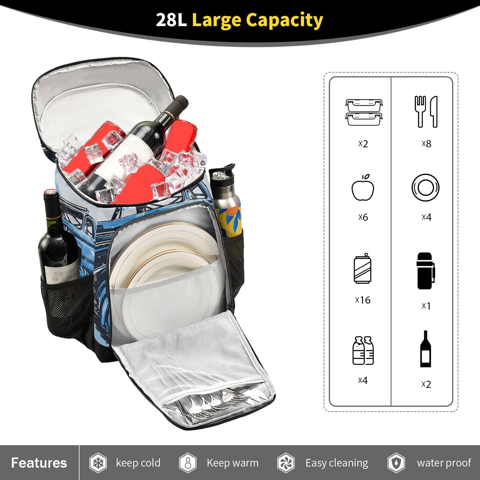 Blue Truck Racing Cooler Backpack Cooler Insulated Leak Proof Lunch Backpack 36 Cans Waterproof Soft for Men Women Picnic Hiking Camping Beach