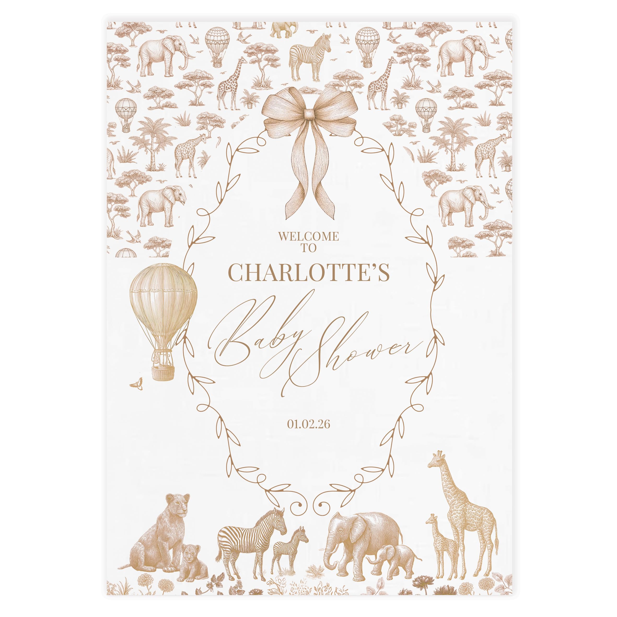 Personalised Baby Shower Welcome Poster Toile Safari Theme