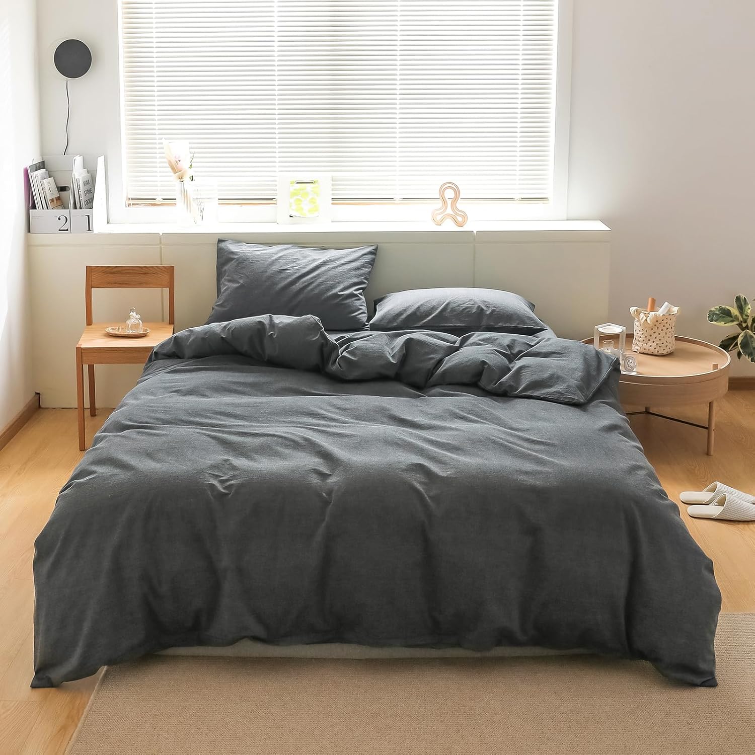 LifeTB Duvet Cover Set Queen Size Dark Grey Duvet Cover Soft 100