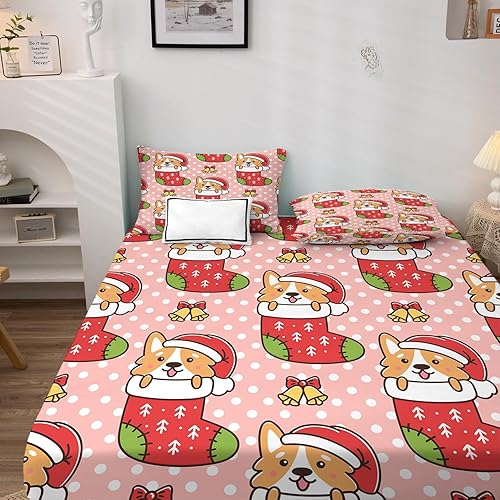 Miniatura 3 de Sábanas de Navidad tamaño King  Lindas sábanas de microfibra suave con bolsillo profundo y patrón sin arrugas, 4 piezas (1 sábana bajera, 1 sábana