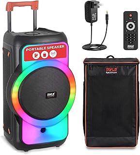Pyle Bluetooth Party Speaker, 160W Bluetooth Party Box Speaker with True Wireless Stereo System, Powerful Bass and Clear Treble, Carry Bag, Tripod, TWS, FM Radio, USB, AUX and Mic Inputs, 15"x12"x24"