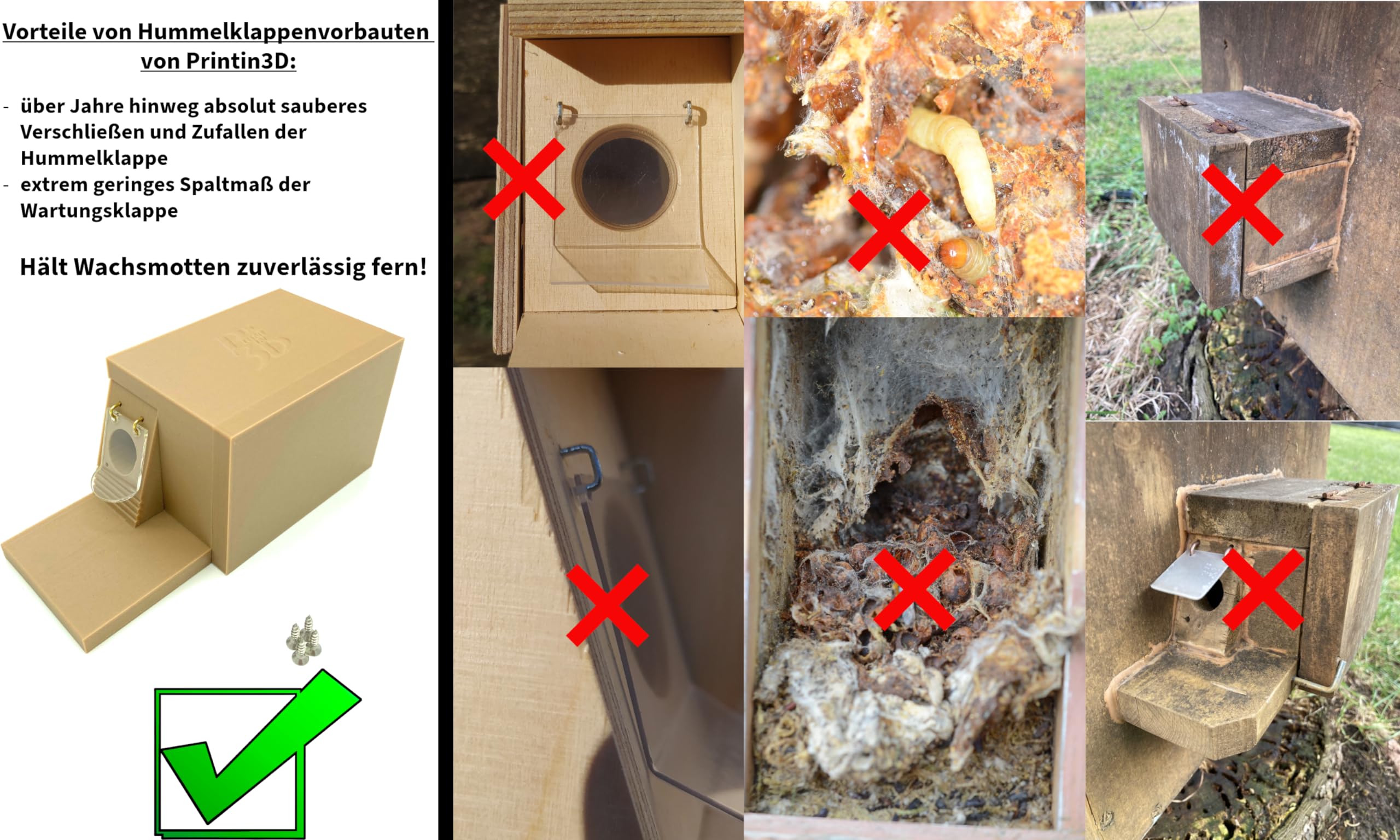 Großer Hummelklappenvorbau, Hummelklappe/Wachsmottensperre - Eingang rechts, für Ihren Hummelkasten