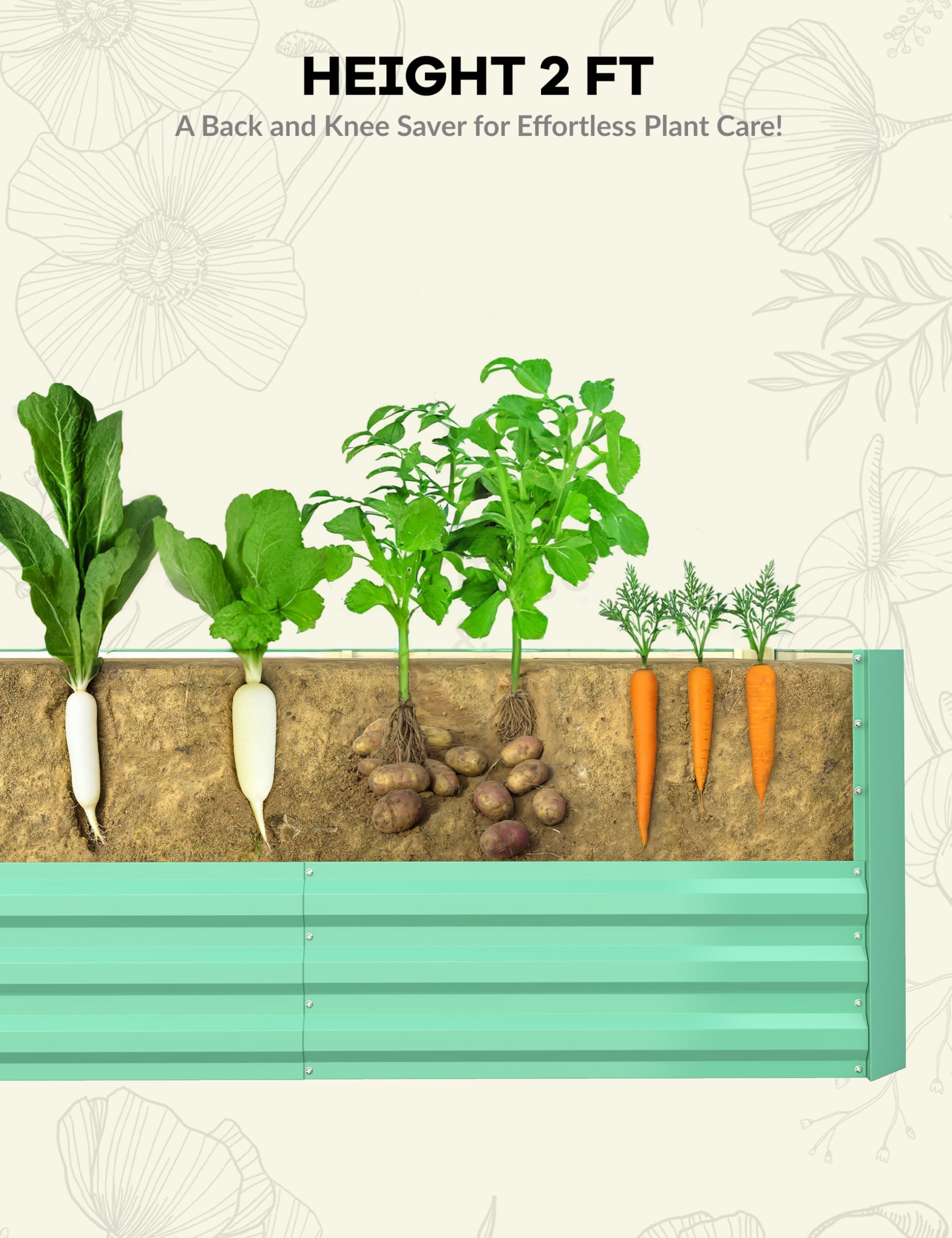 Acekool Hochbeet Metall 240x120x60CM—Quadratisch,Hochbeete Für Garten Und Gemüsegarten, Gemüse & Pflanzen, Ideal Für Gemüse, Kräuter & Blumen, Grün