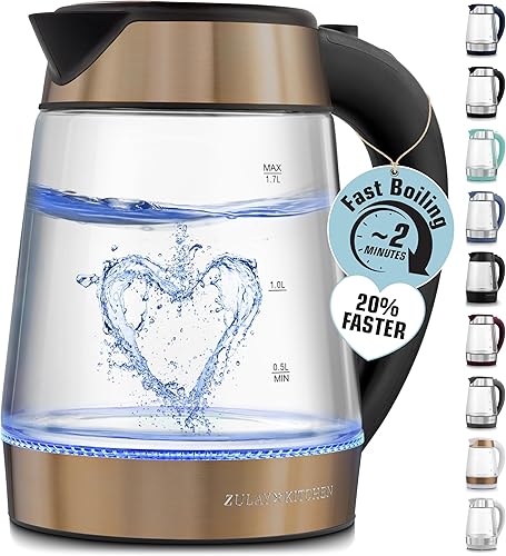 Zulay Kitchen Hervidor de agua eléctrico de ebullición rápida, 1.7 L, 1500 W, apagado automático para protección contra sobreebullición y ebullición